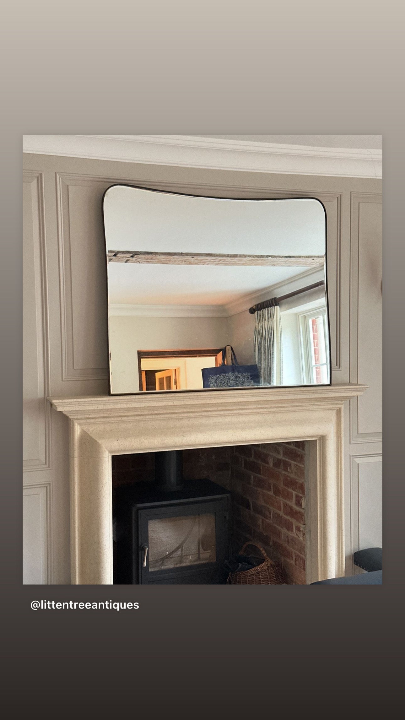 Large Over Mantel Italian Brass Shield Mirror