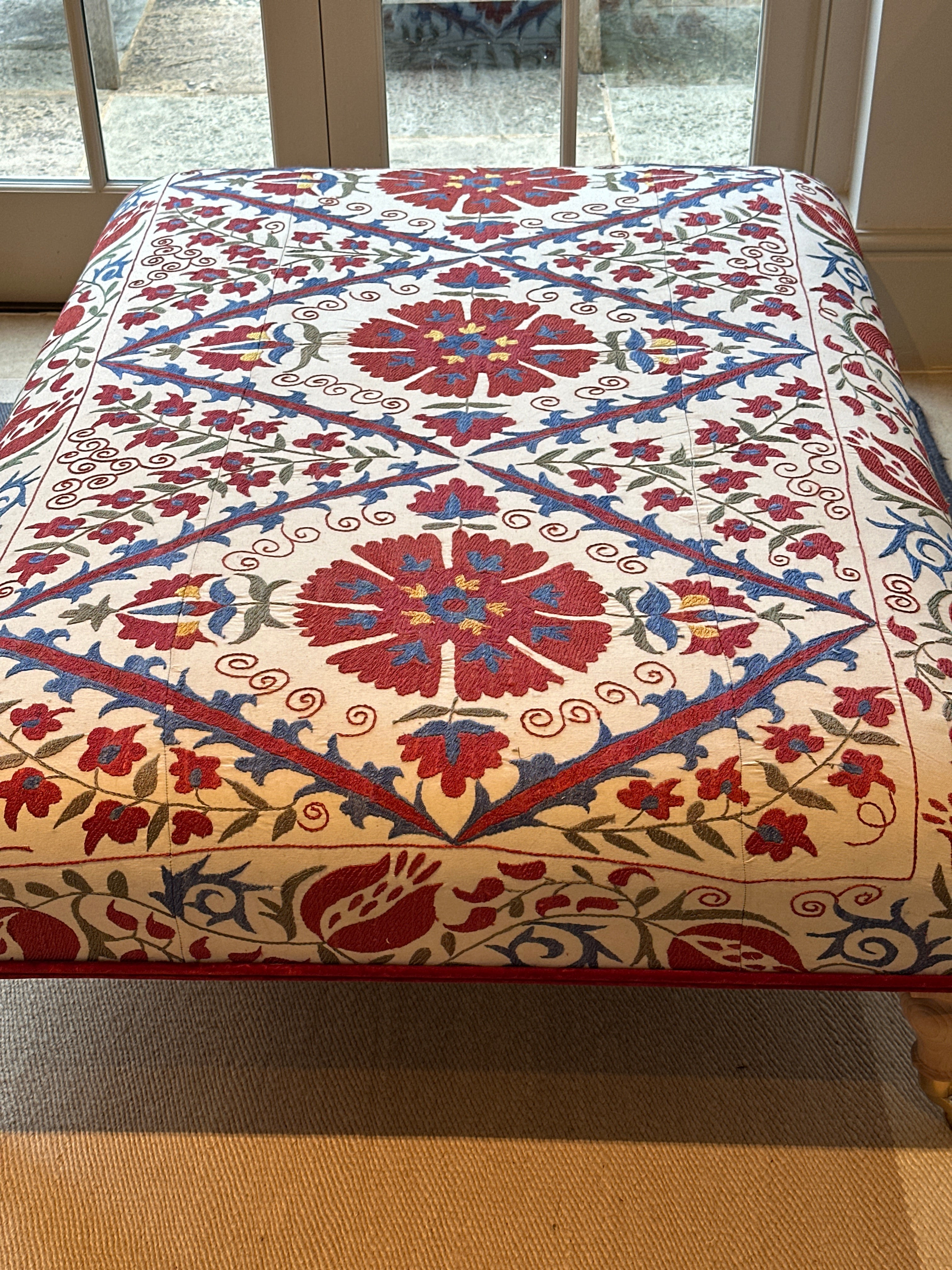 Large Vintage Suzani Ottoman on Castors