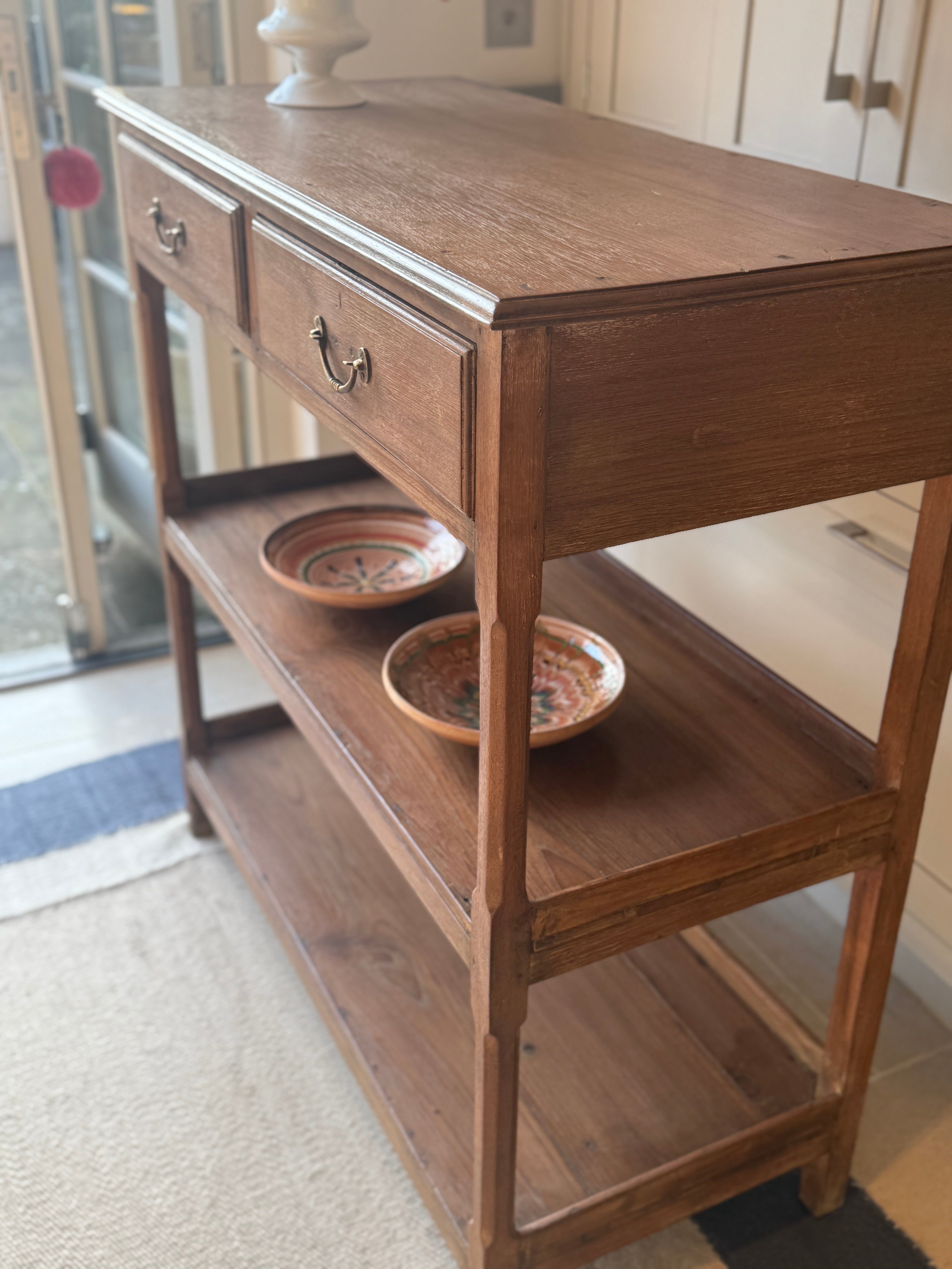 Large 1920s Teak Etagere with Drawers