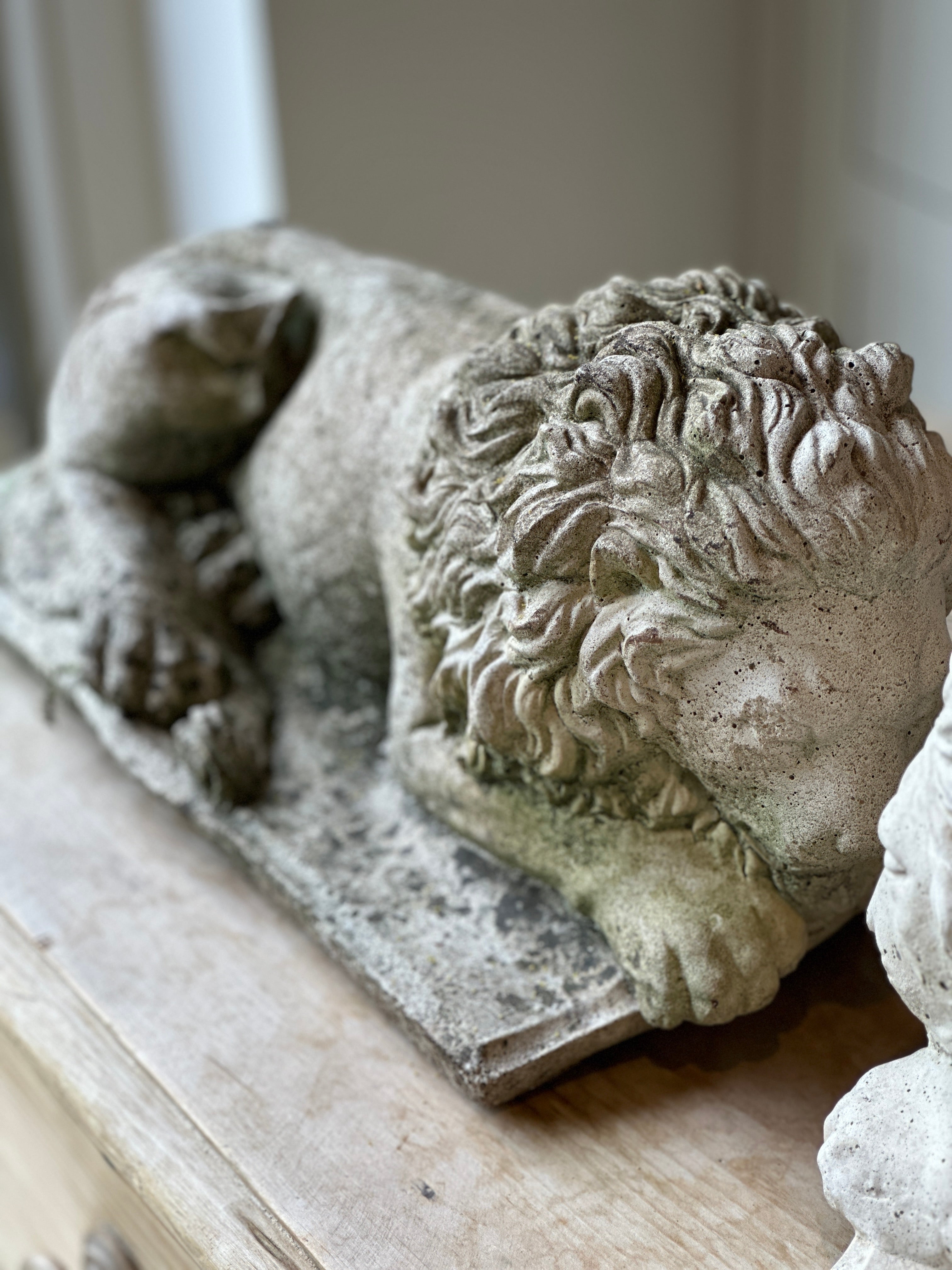 Pair of Vintage Recumbent Lions