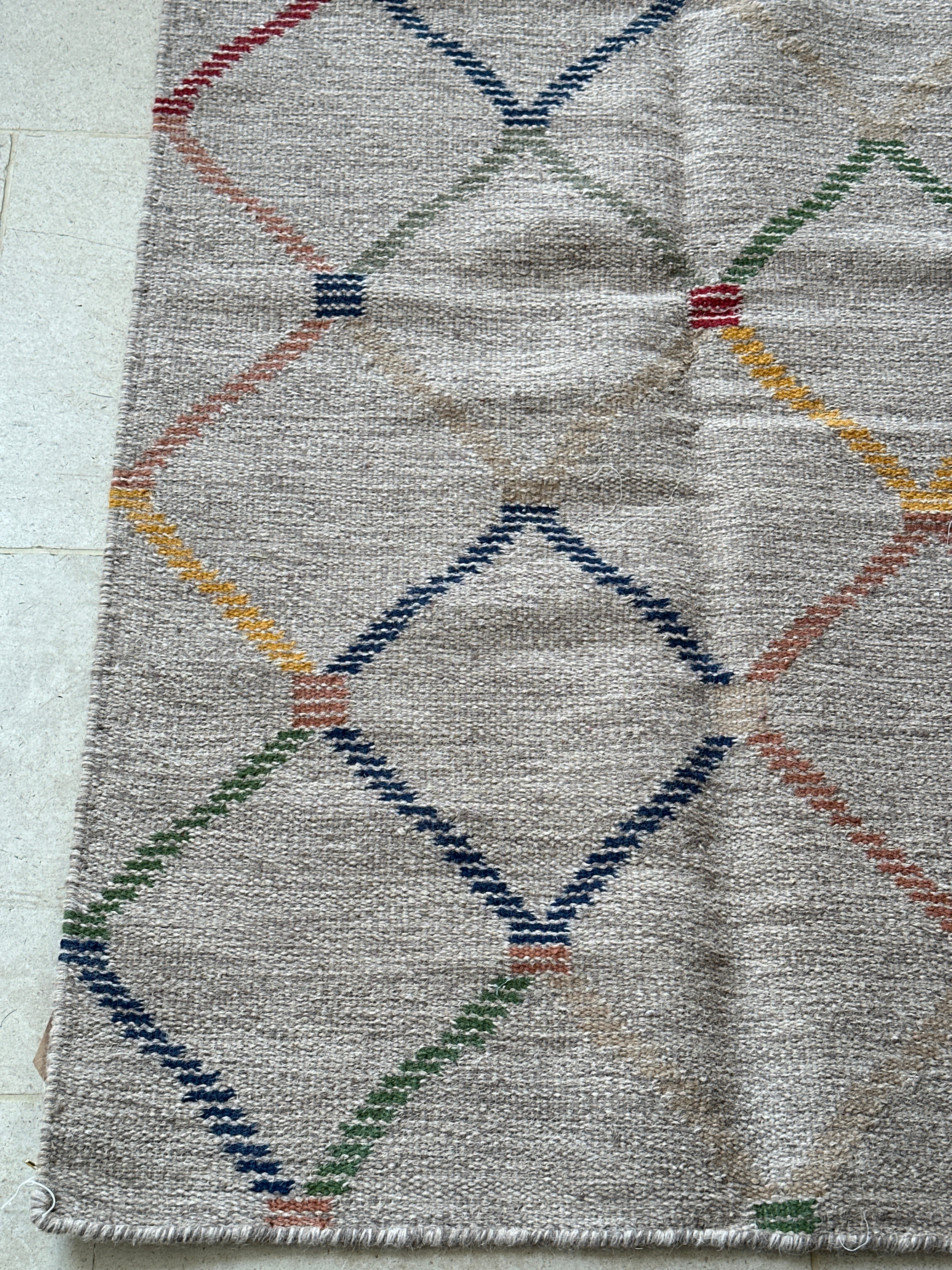 Large Polychrome Woollen flatweave rug