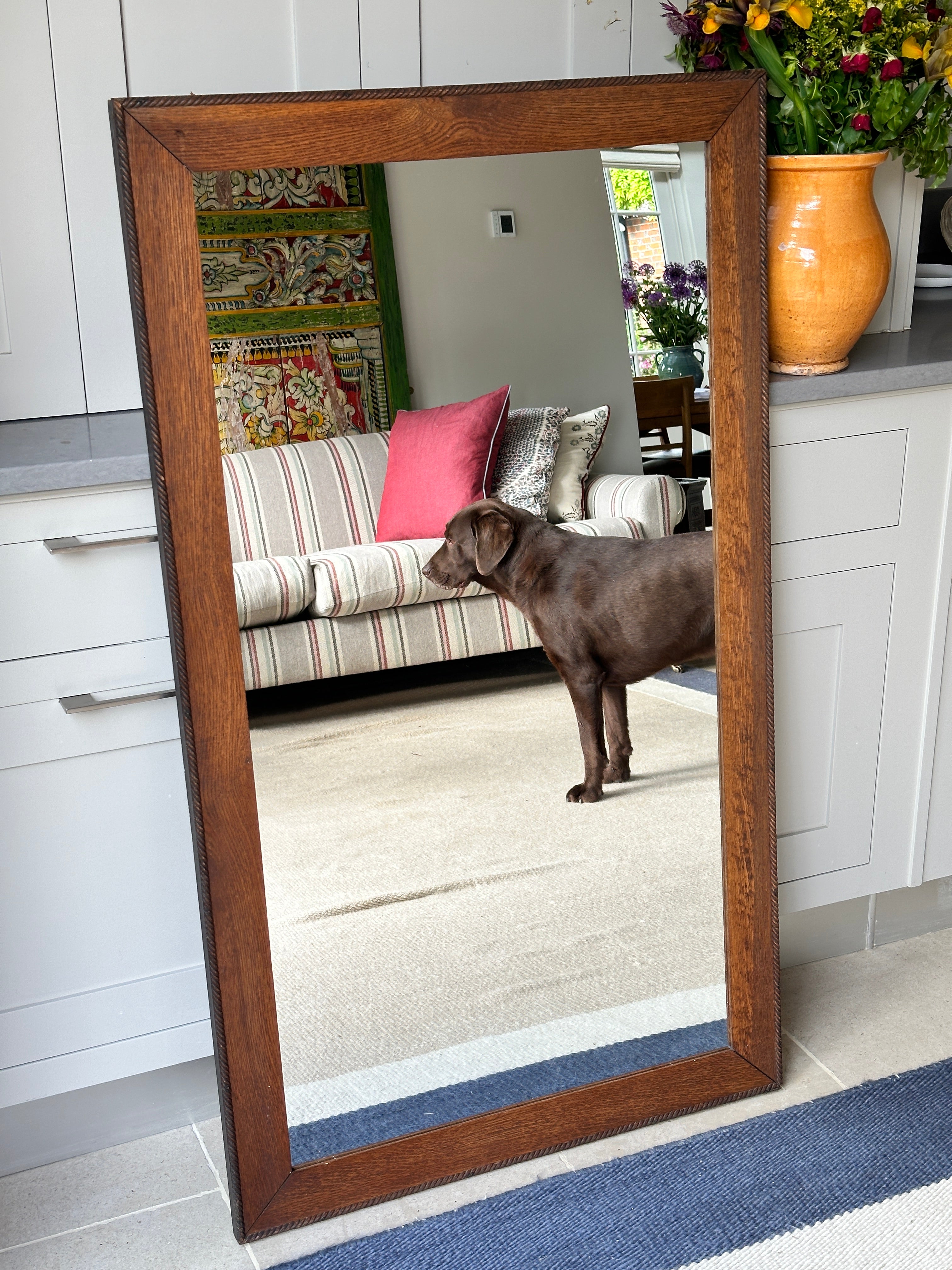 Medium Oak Framed Mirror with barley twist border