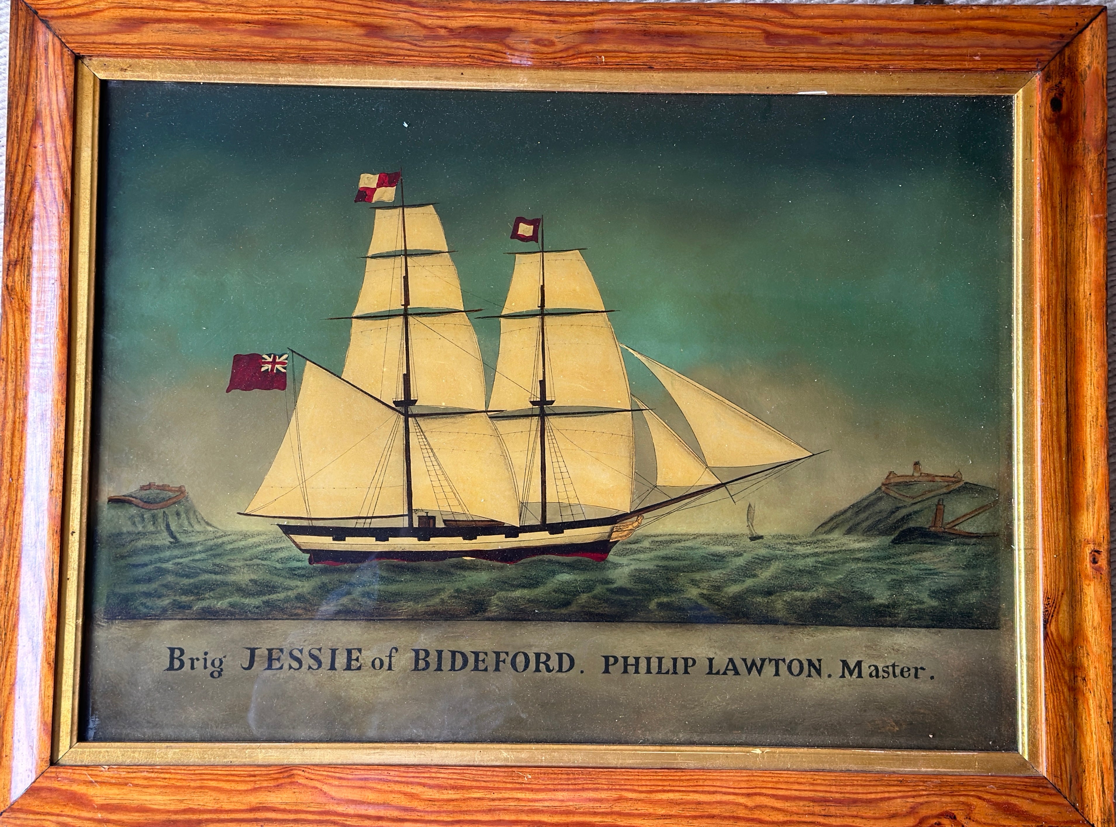 Pair of Early 19th Century Reverse Glass Nautical Paintings