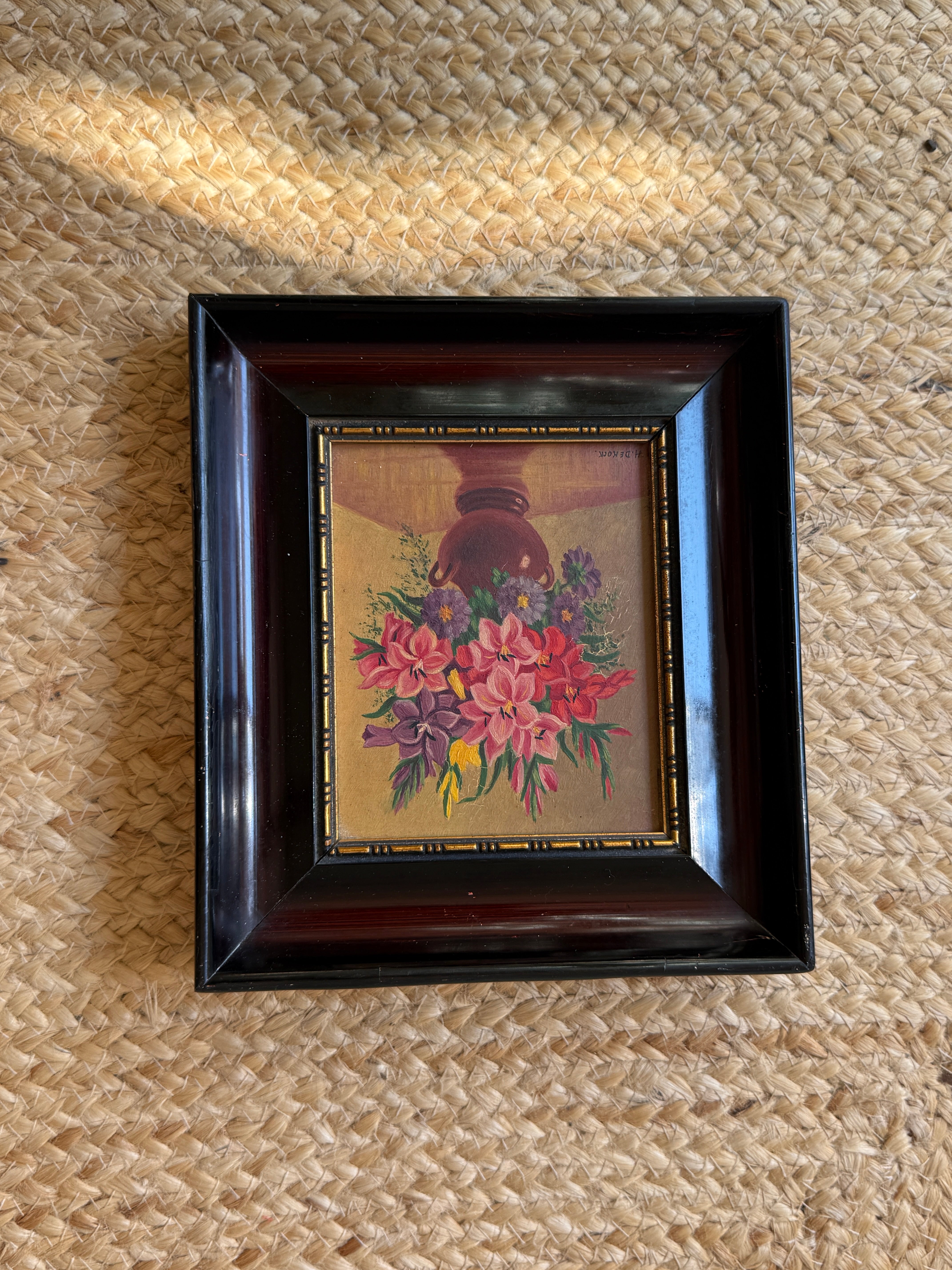 Set of 3 Small Floral Oil Pastel Paintings