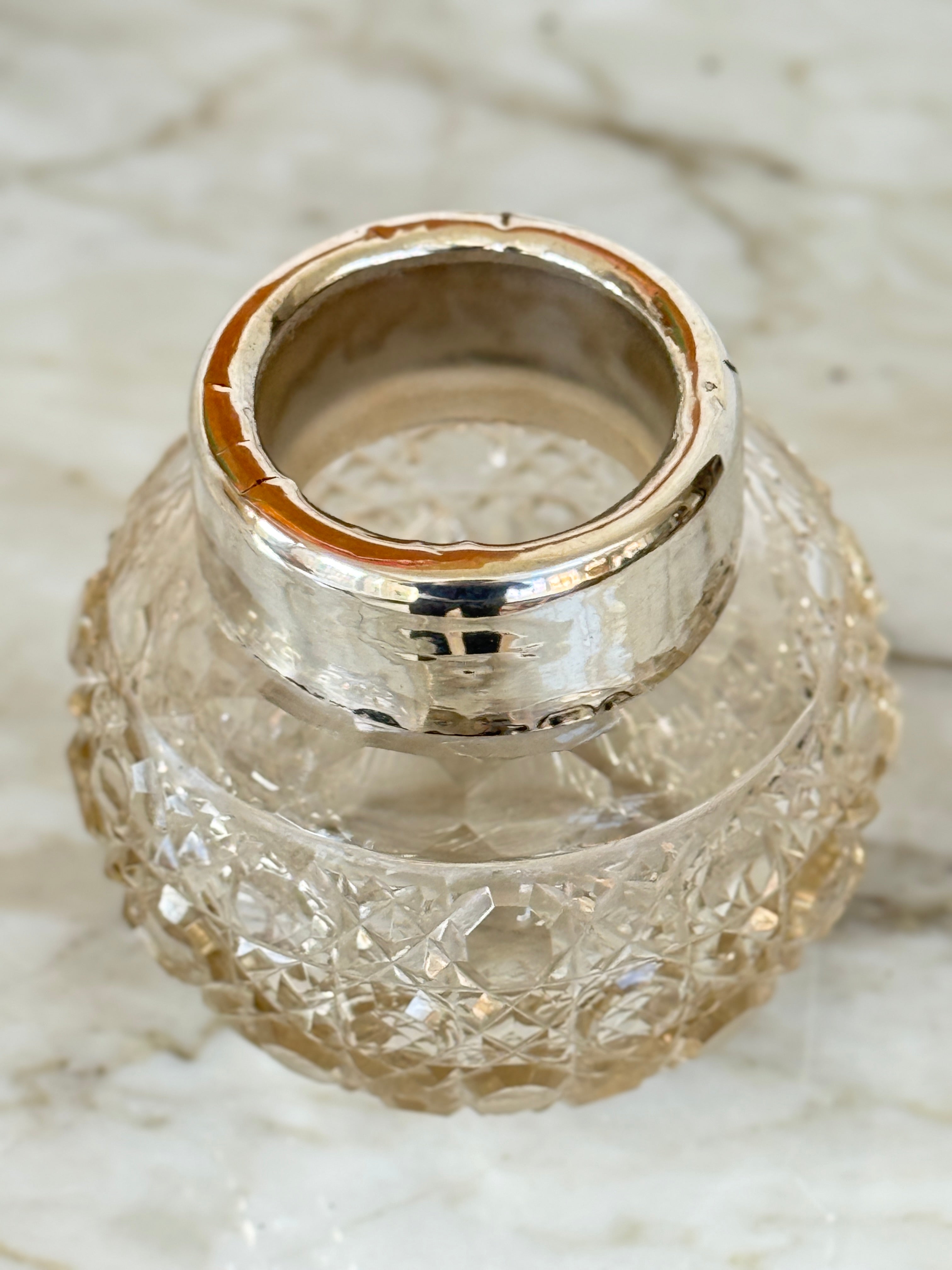 Cutglass and Silver Hairpin Holder