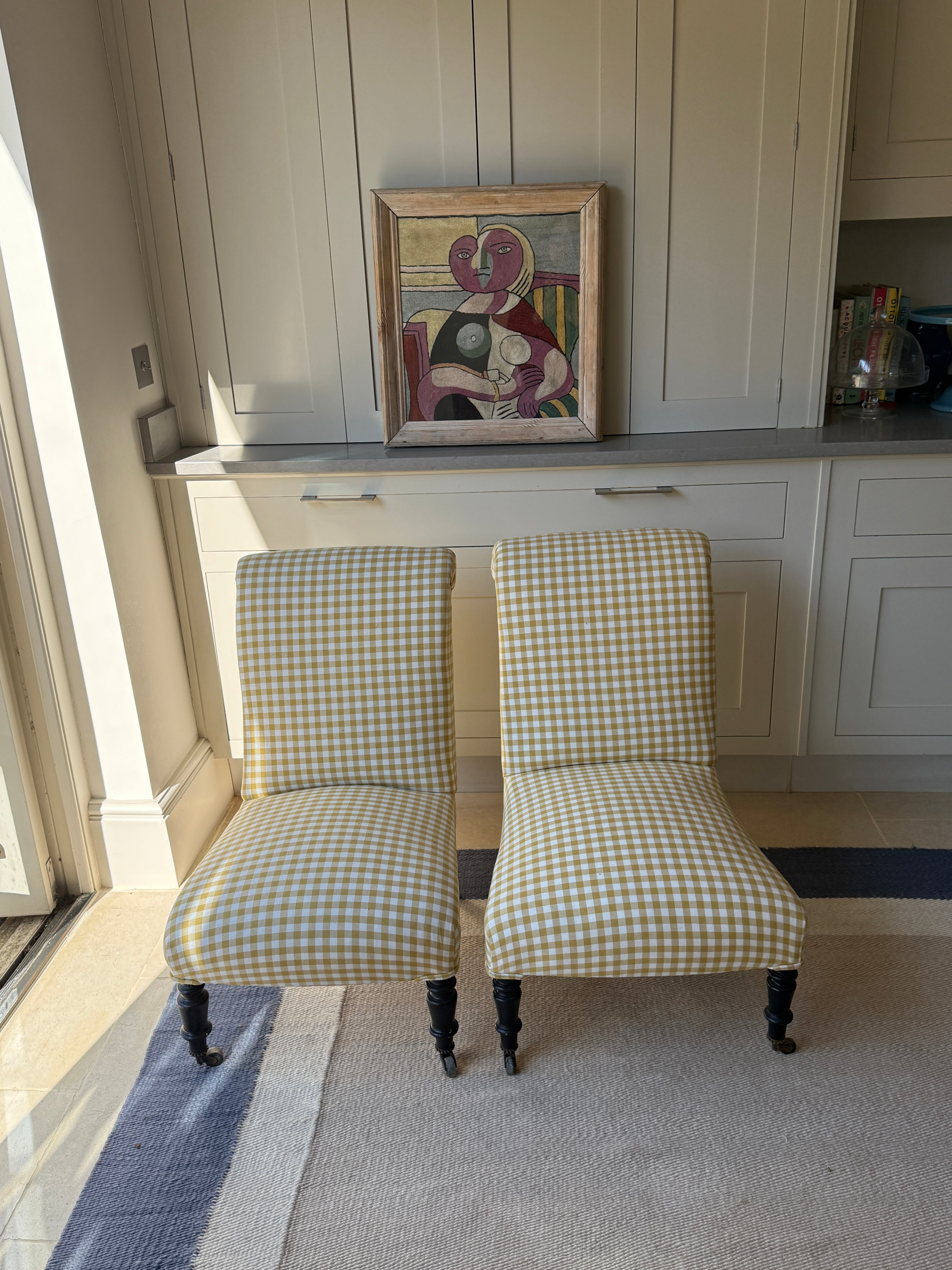 Pair of French Slipper Chairs in Yellow Gingham