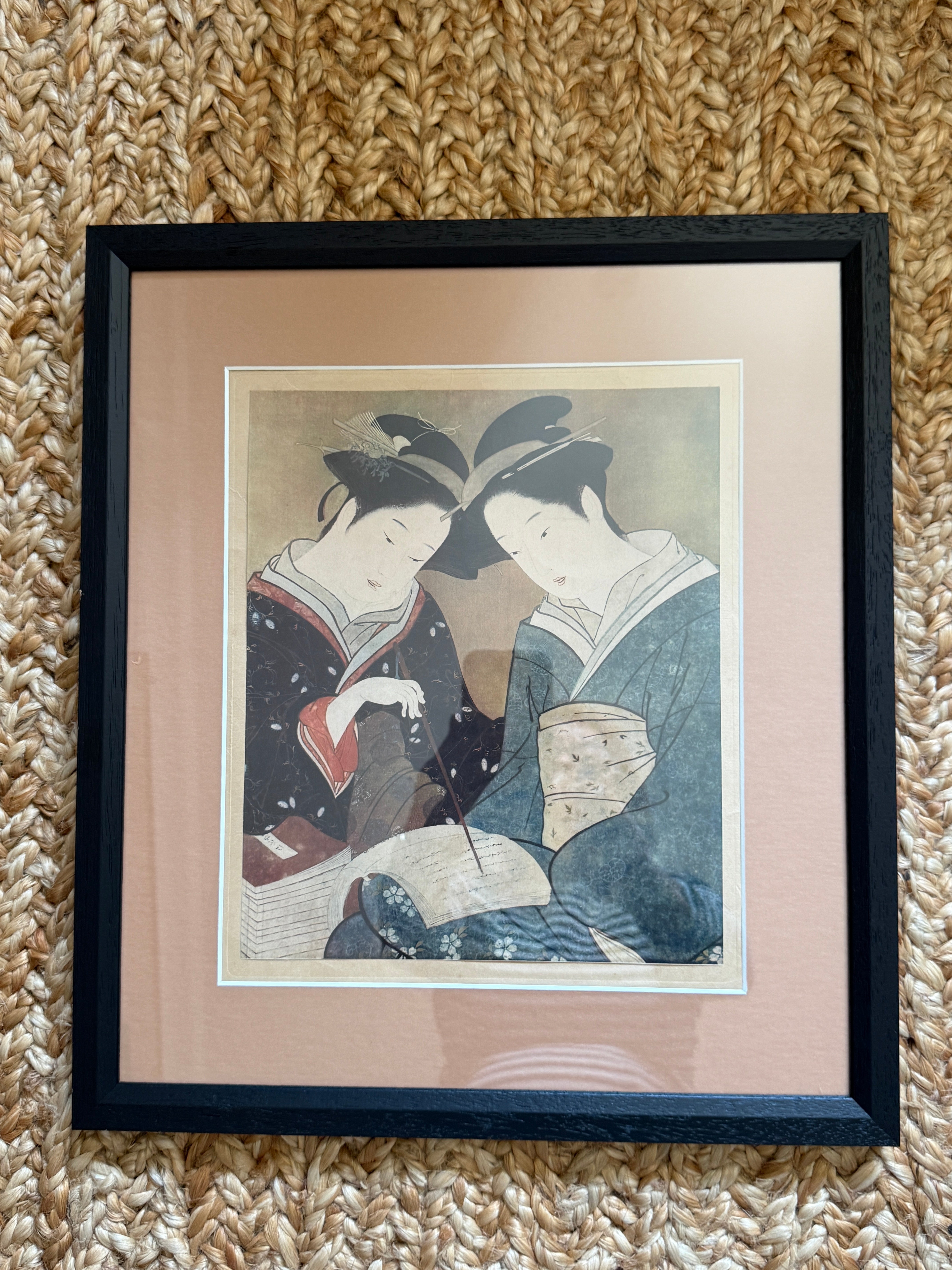 Framed Lithographic Print after Utamaro — Two Women Reading