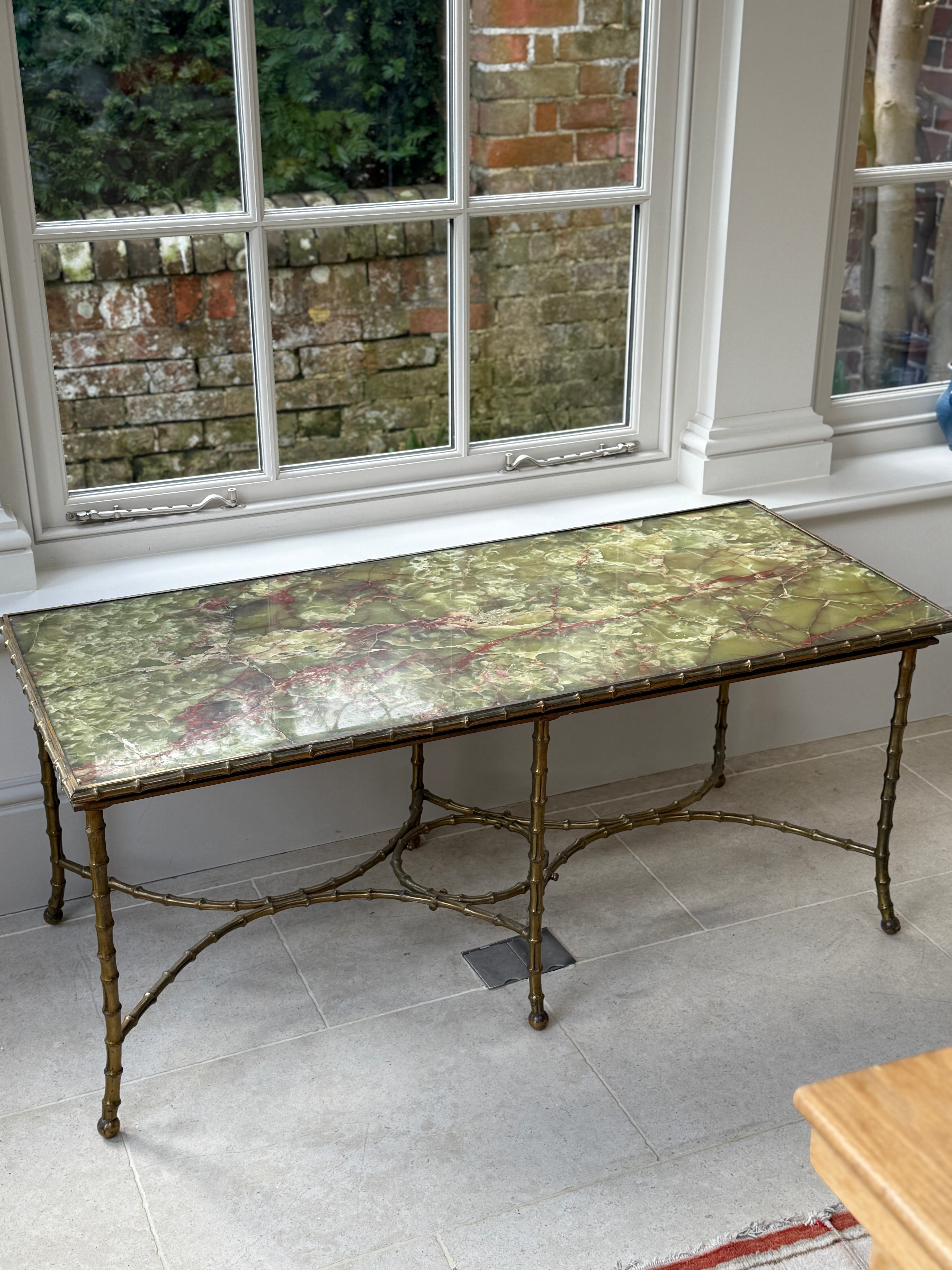 Large Onyx and Brass Coffee Table