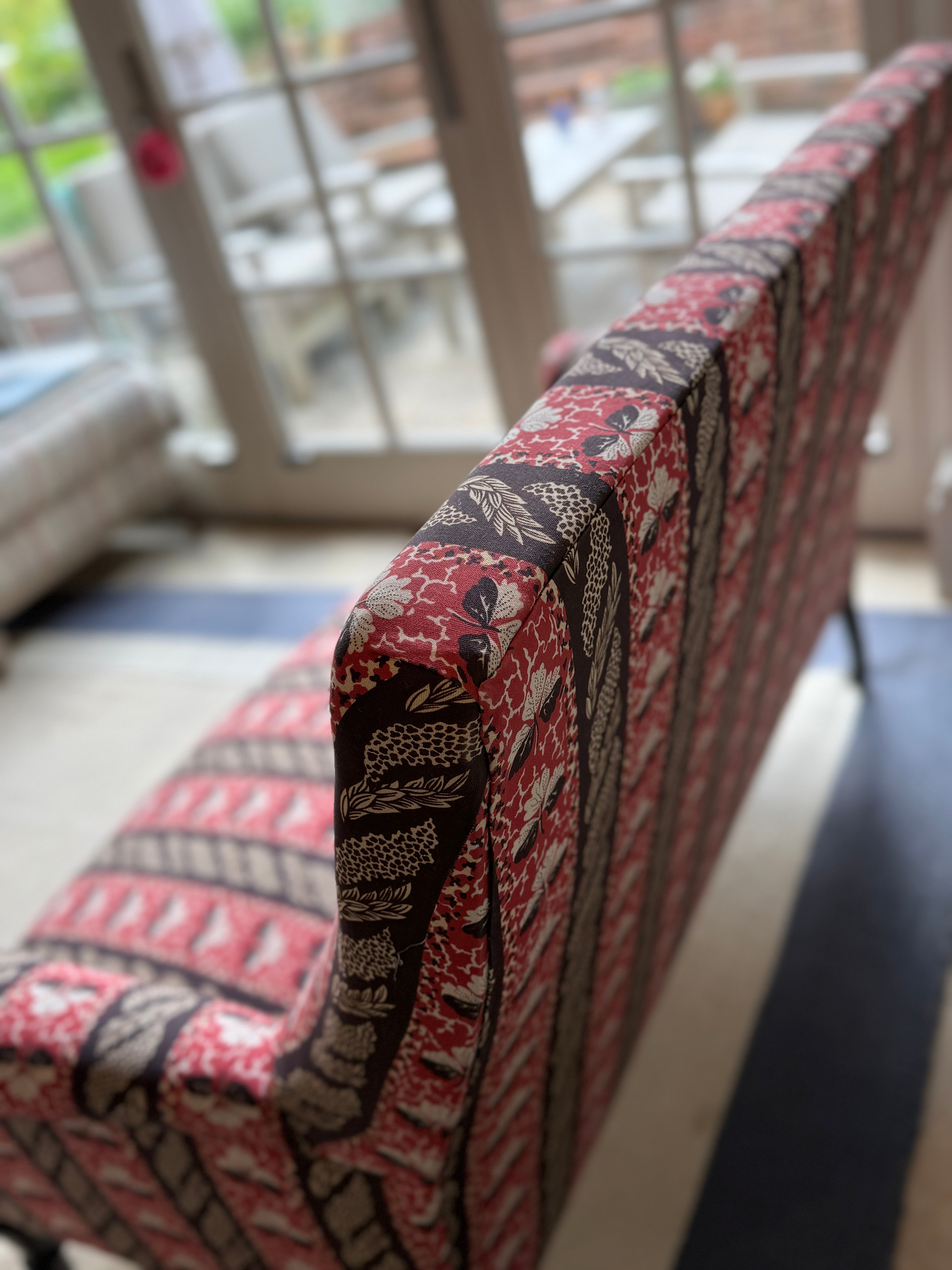 Small Napoleon III Squareback Sofa in Strawberry Leaf by Sybil Colefax