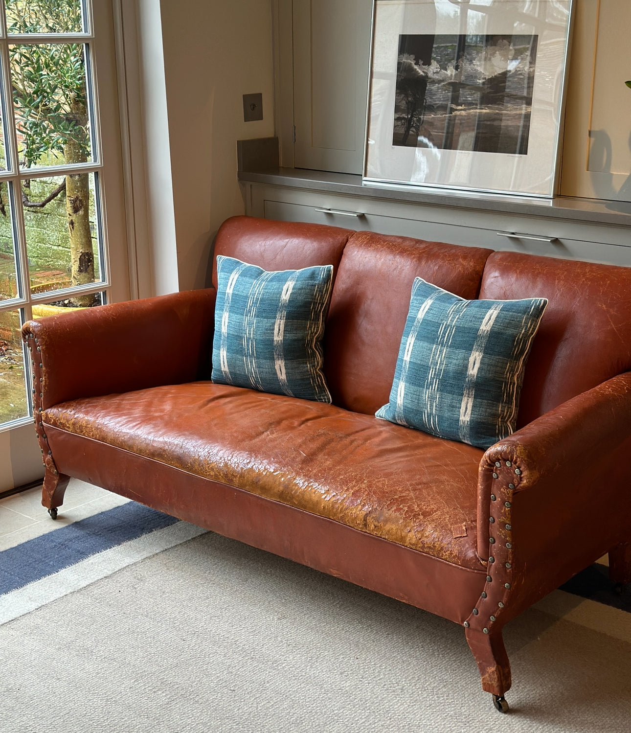 Vintage Leather Sofa with Rivets