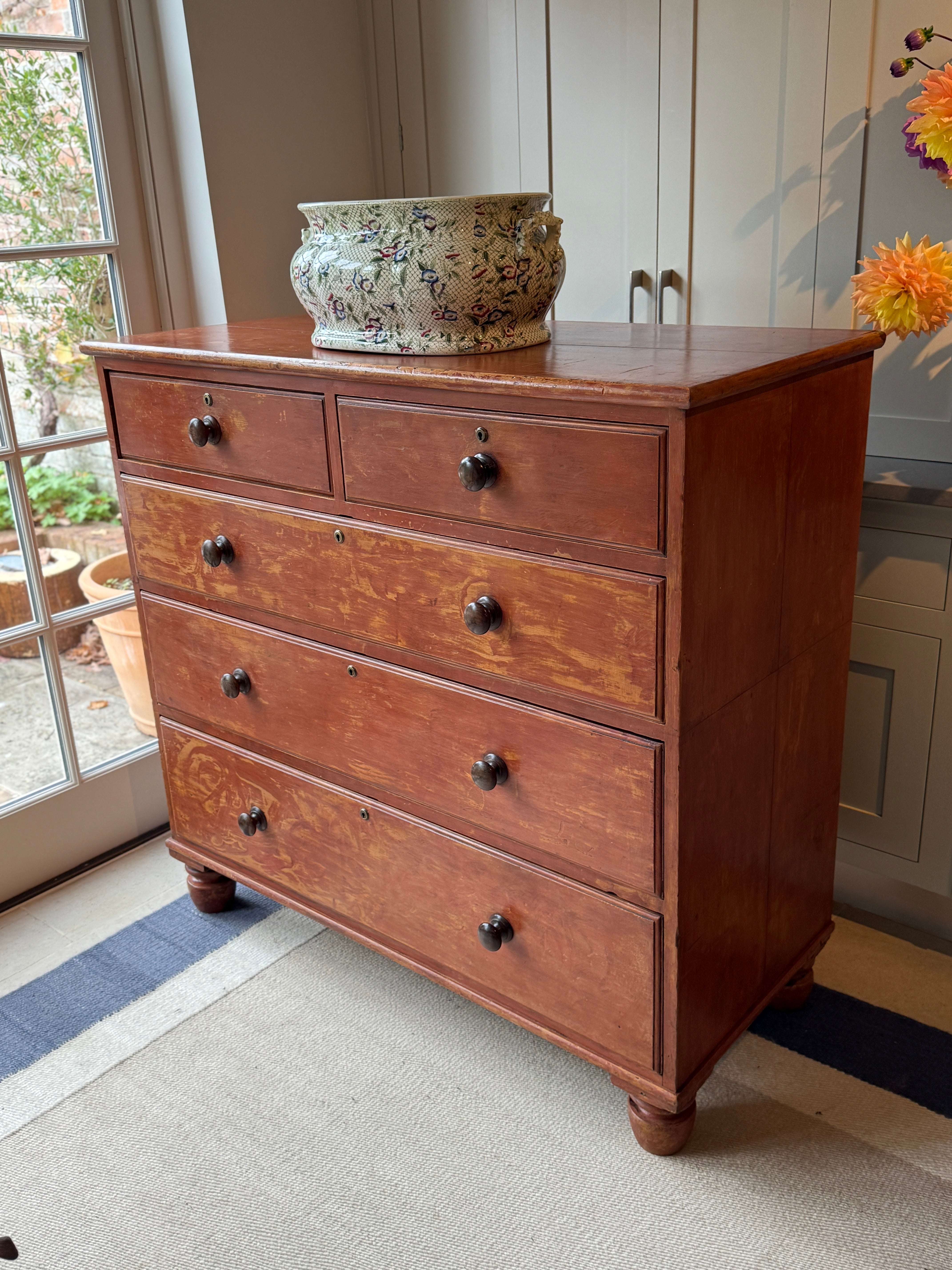 Large Red Pine Scumble Glazed Chest of Drawers