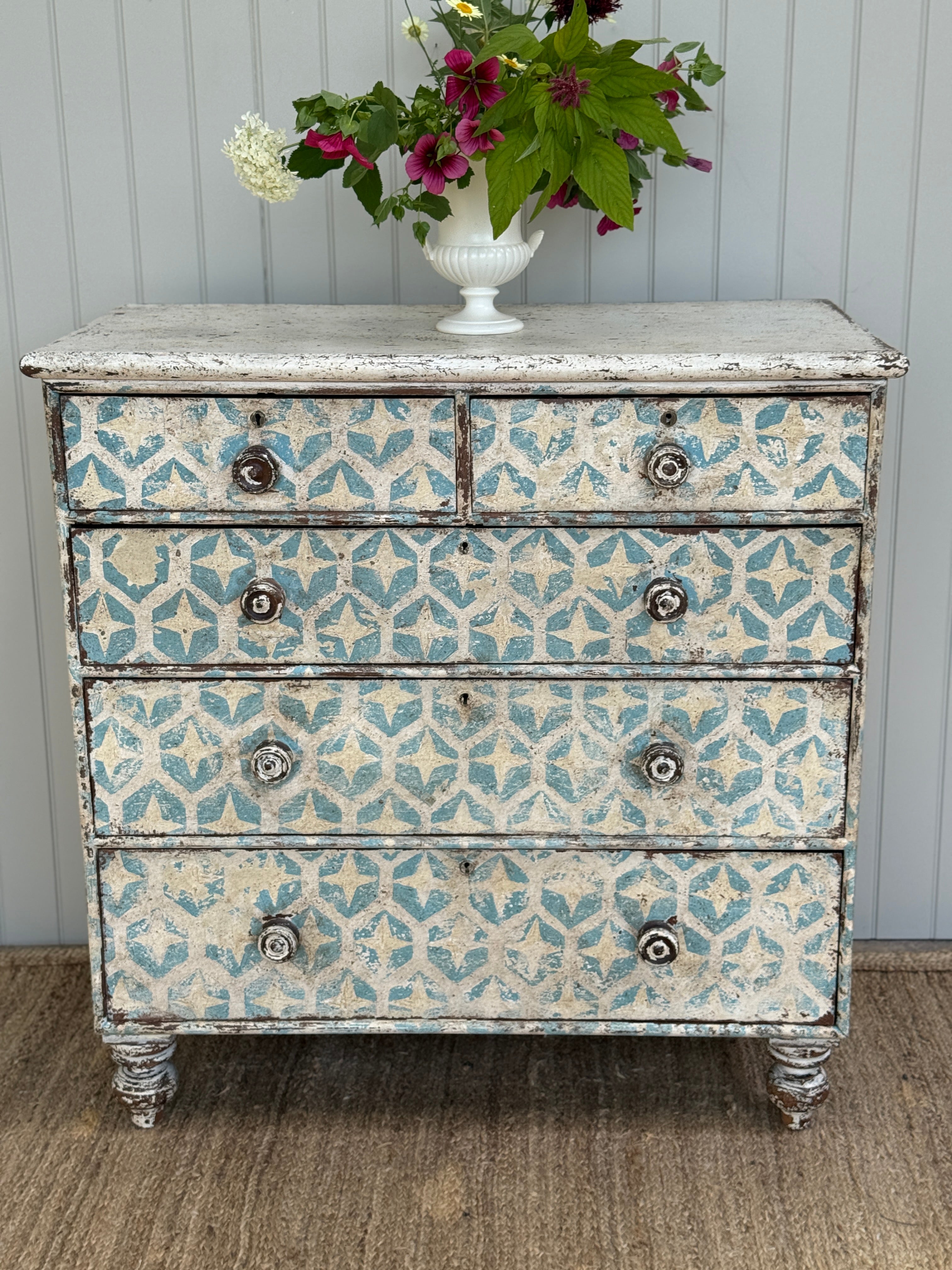 Antique Mahogany Chest with Modern Geometic Stencilling