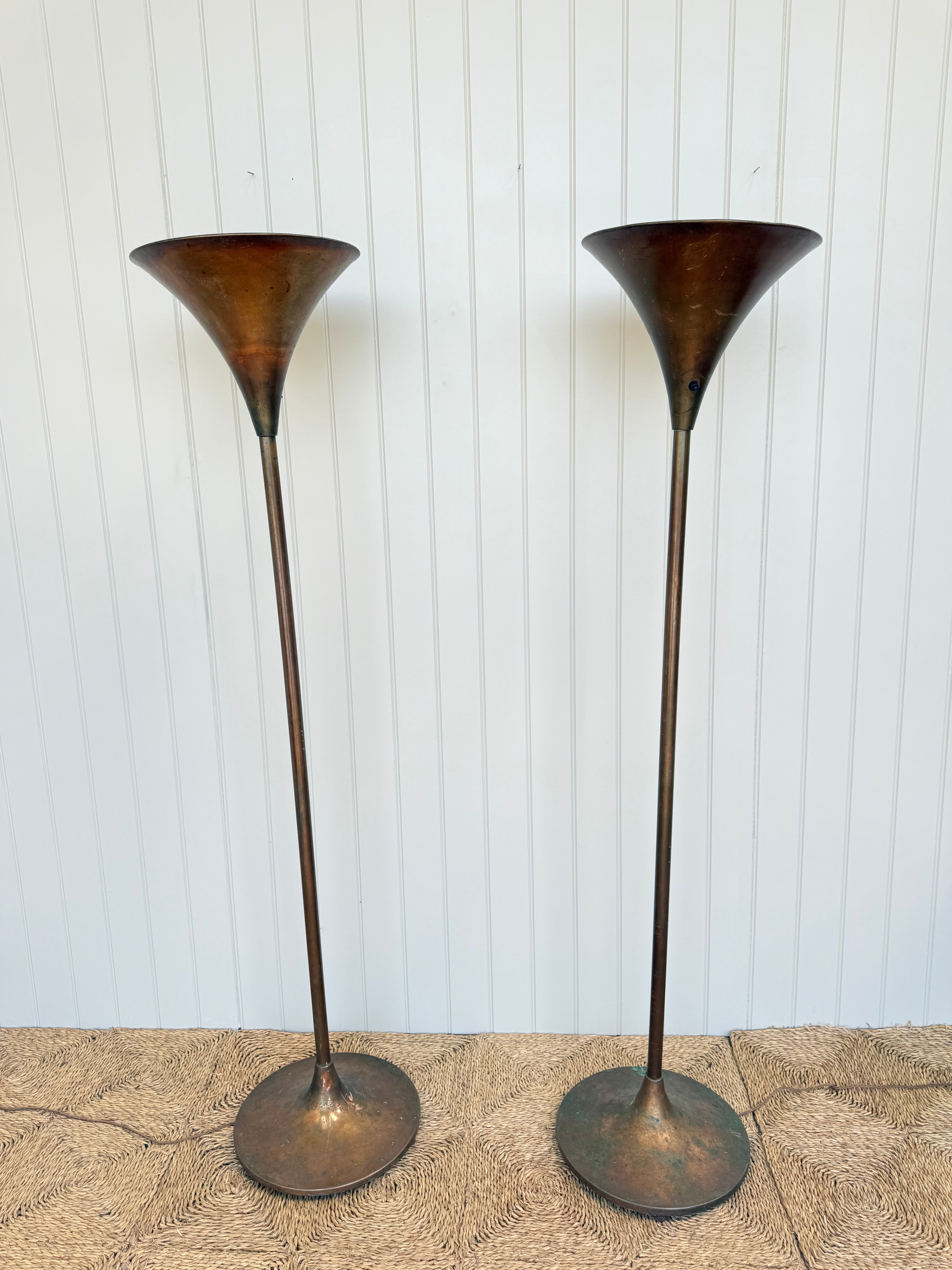 Pair of Tall Italian Copper Uplighters