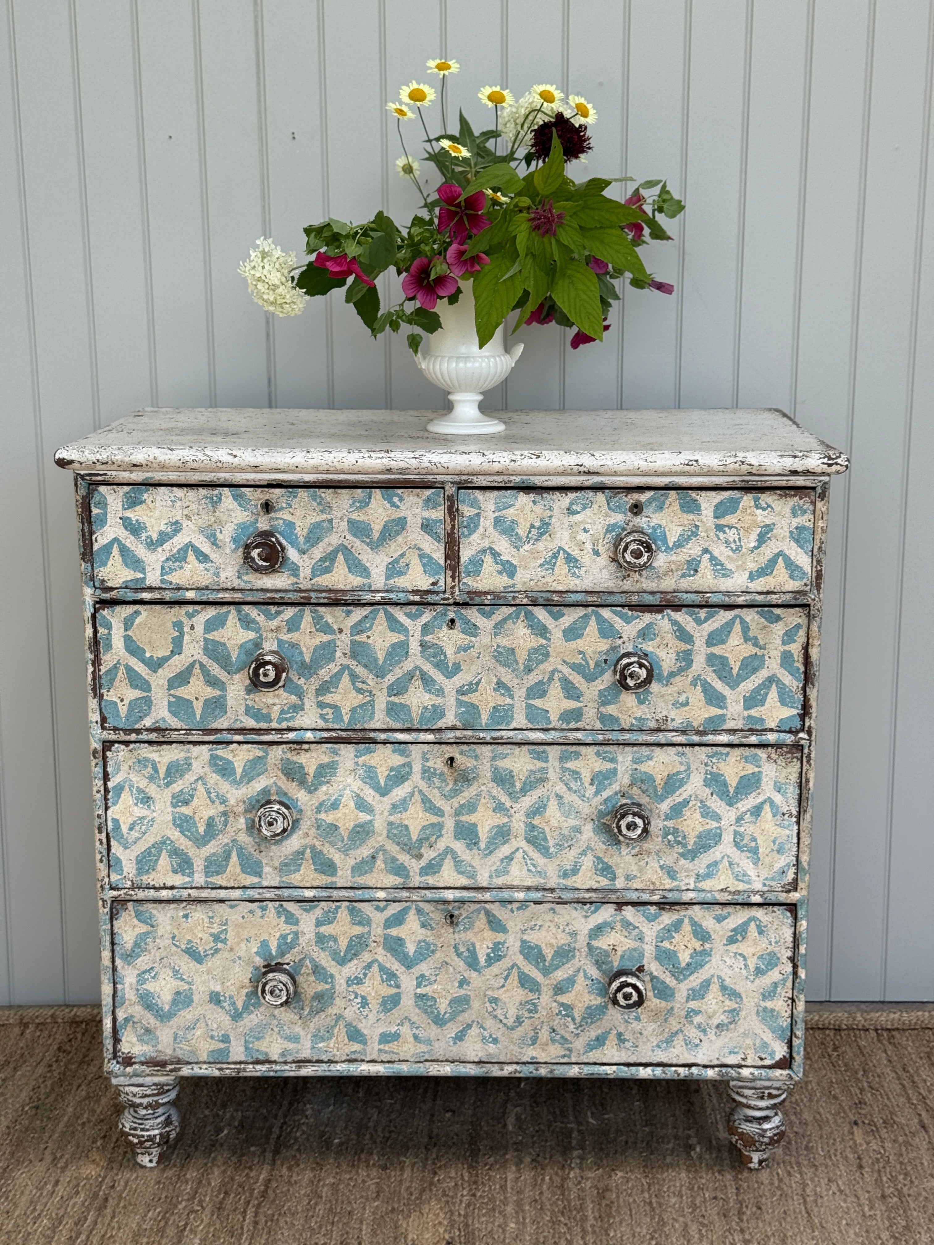 Antique Mahogany Chest with Modern Geometic Stencilling