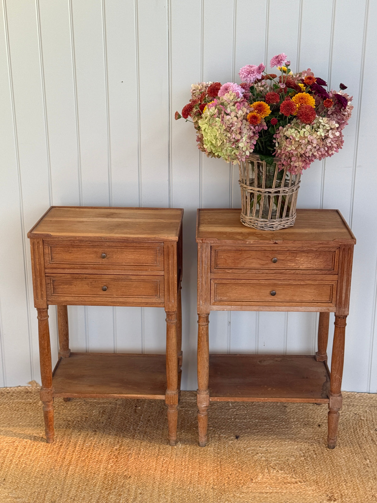 Pair French of Bleached Oak Bedside Tables