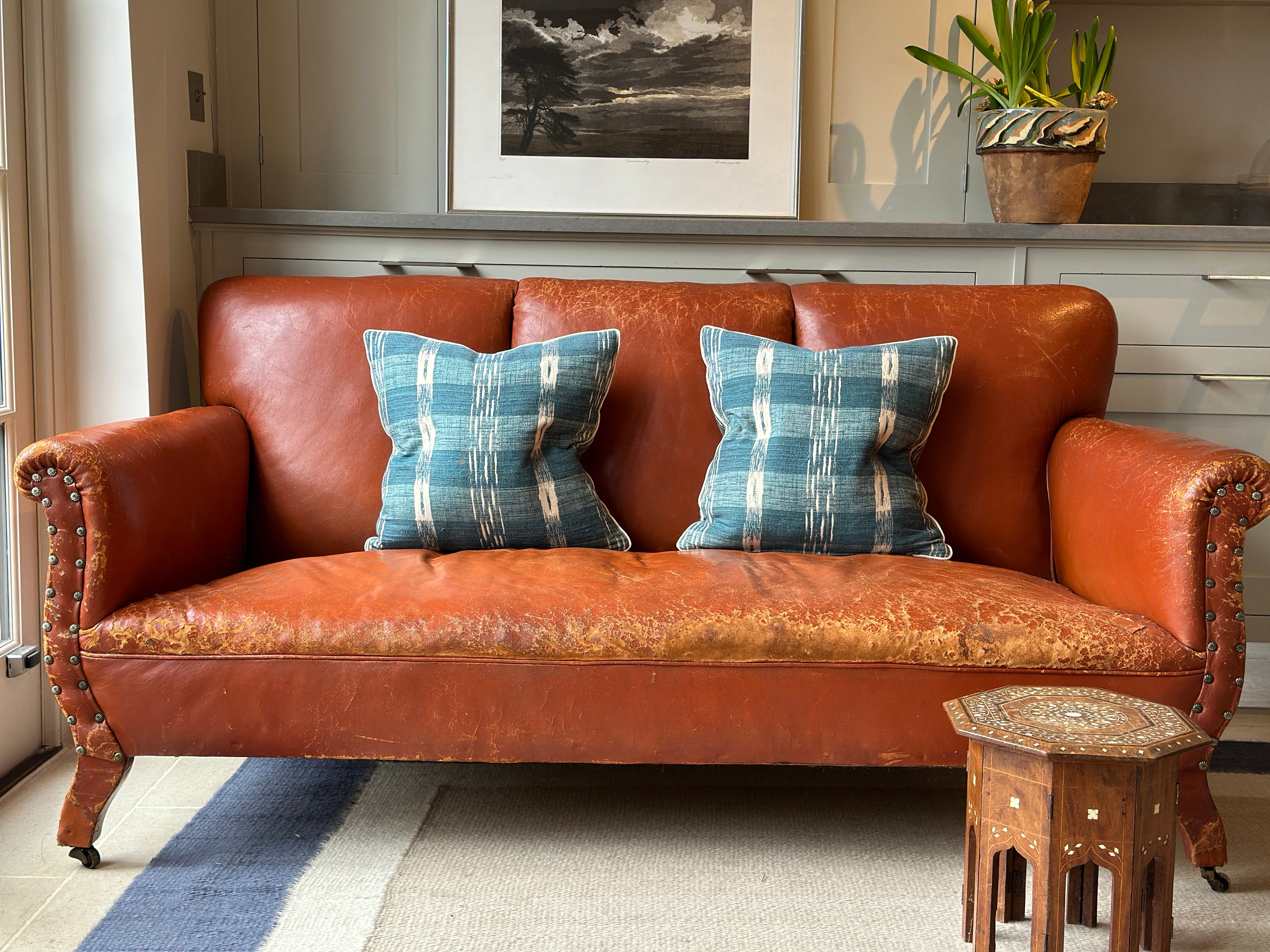 Vintage Leather Sofa with Rivets