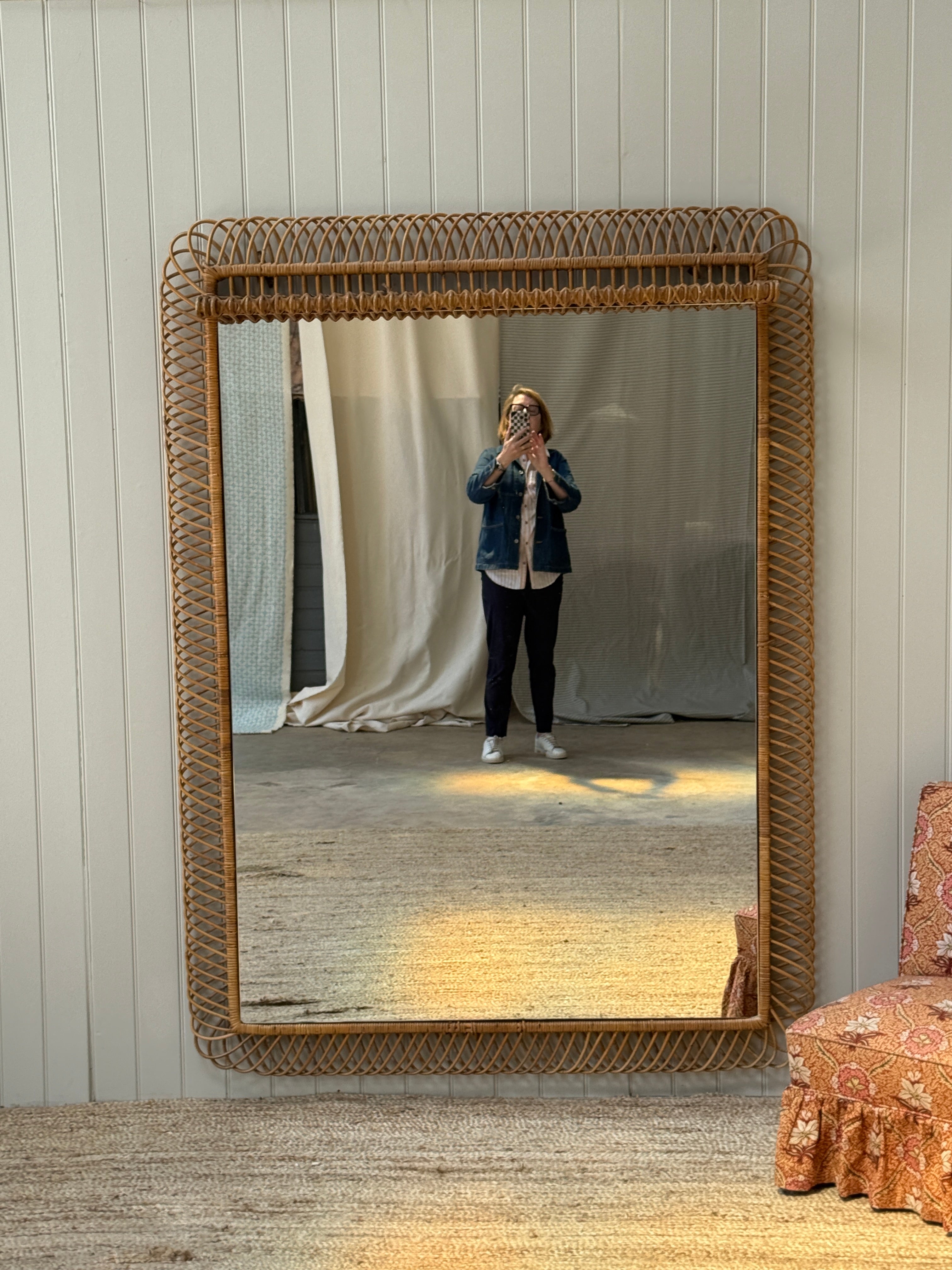 Huge Vintage Italian Cane Mirror