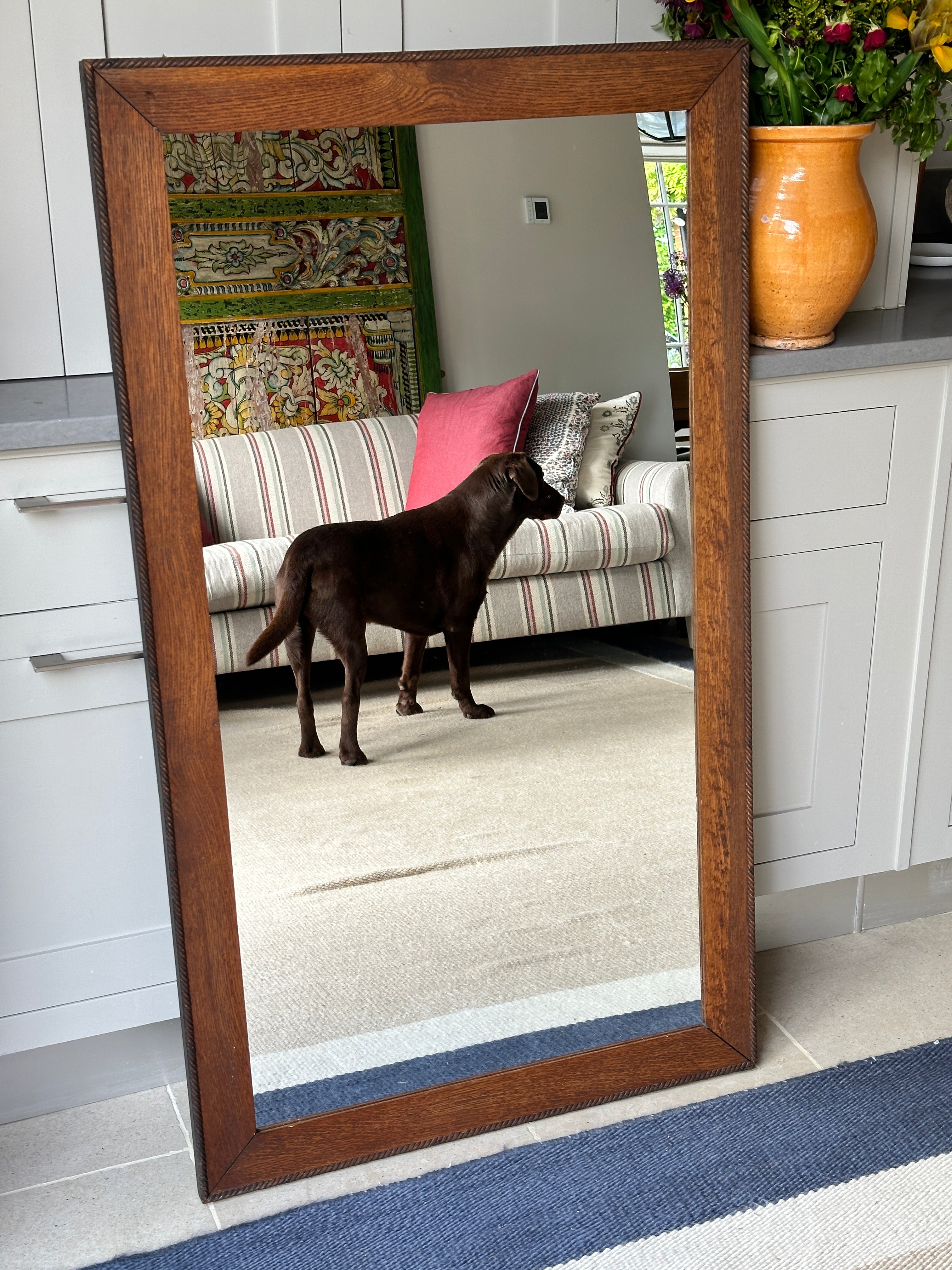 Medium Oak Framed Mirror with barley twist border