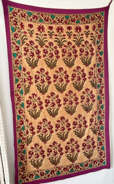 Charming Vintage Suzani Wall Hanging with Turquoise Accents