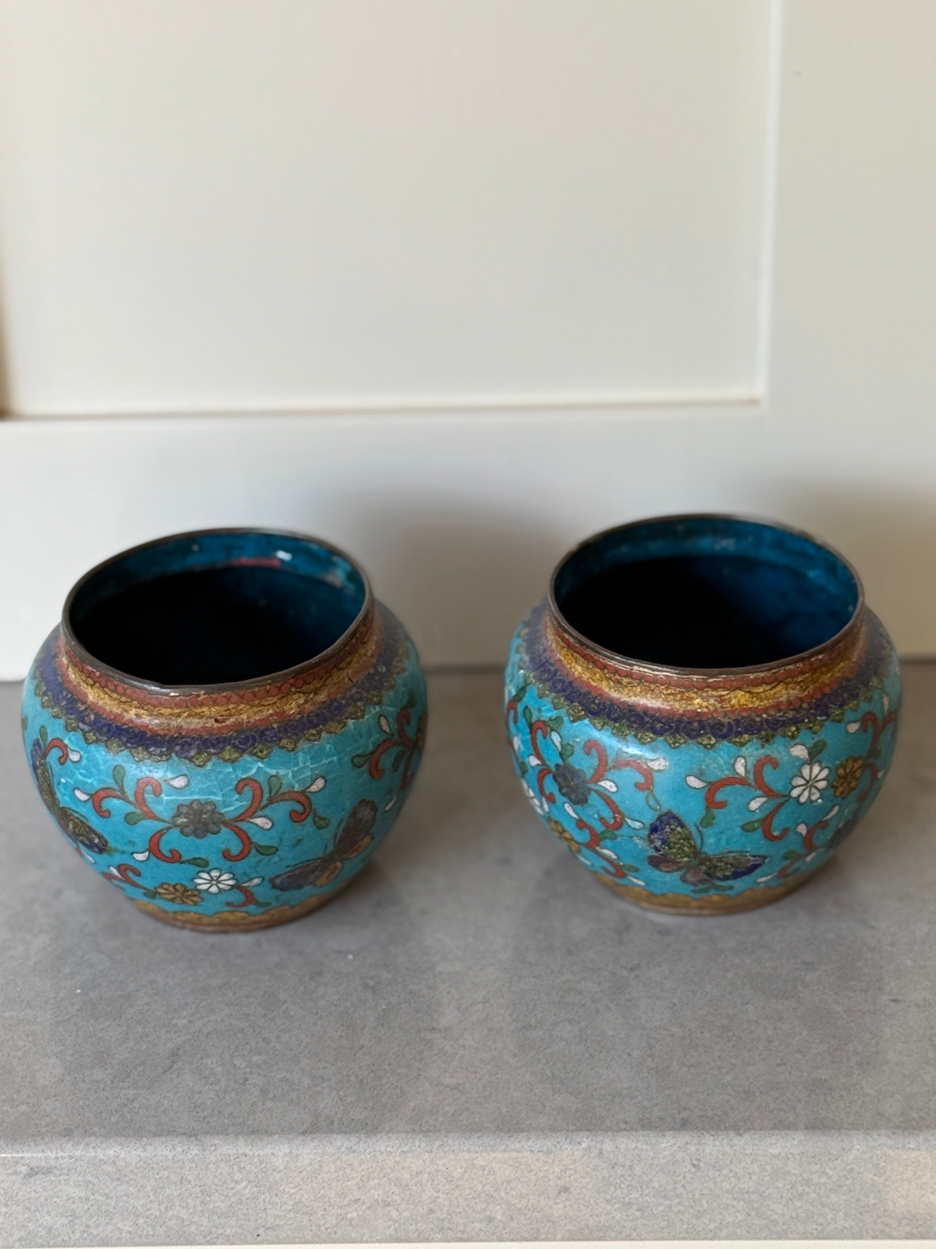 Pair of Cloisonné Enamel Jars, Japanese, Meiji Period