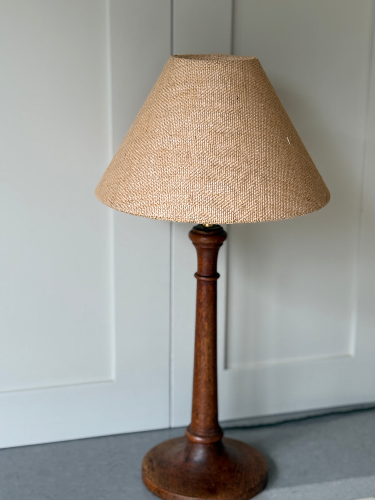 Early 20th Century Turned Oak Table Lamp, c.1930