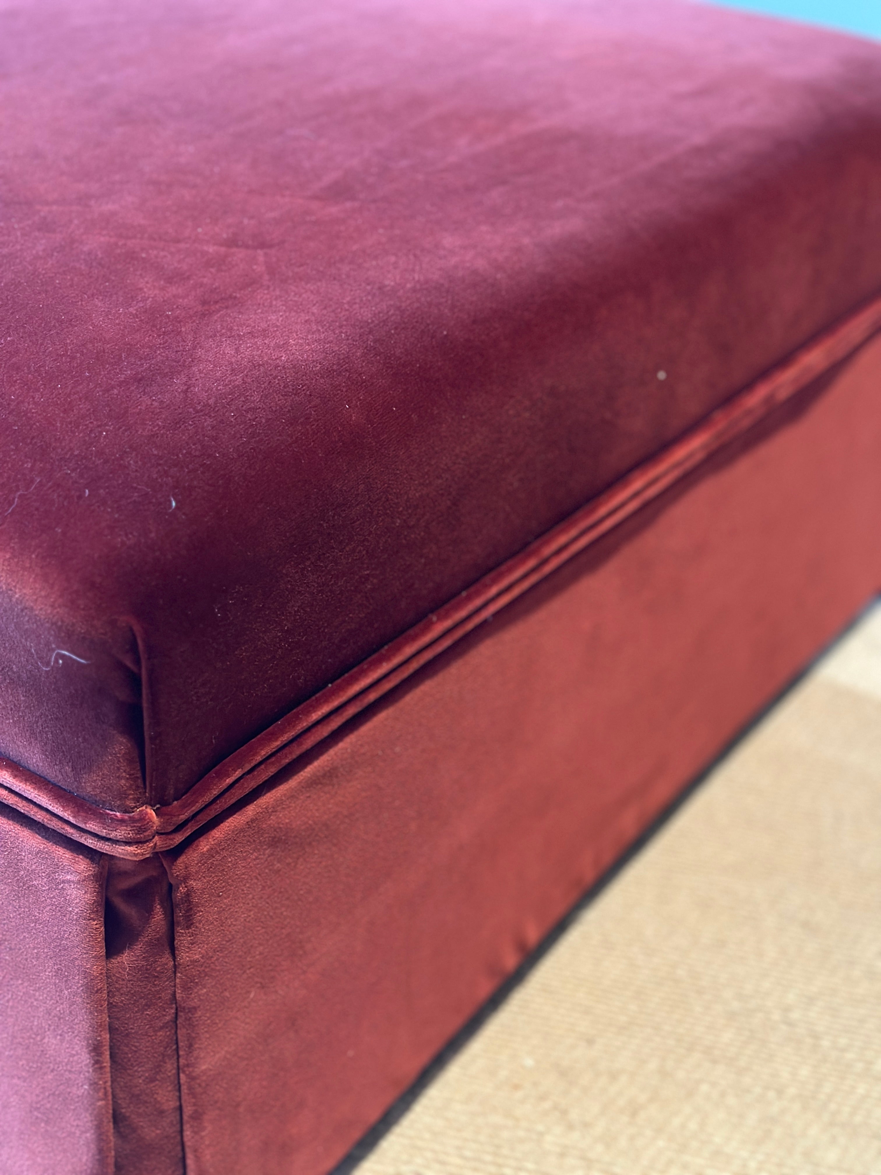 Antique French Ottoman Footstool in Rose Uniacke Cotton Velvet Burnt Siena