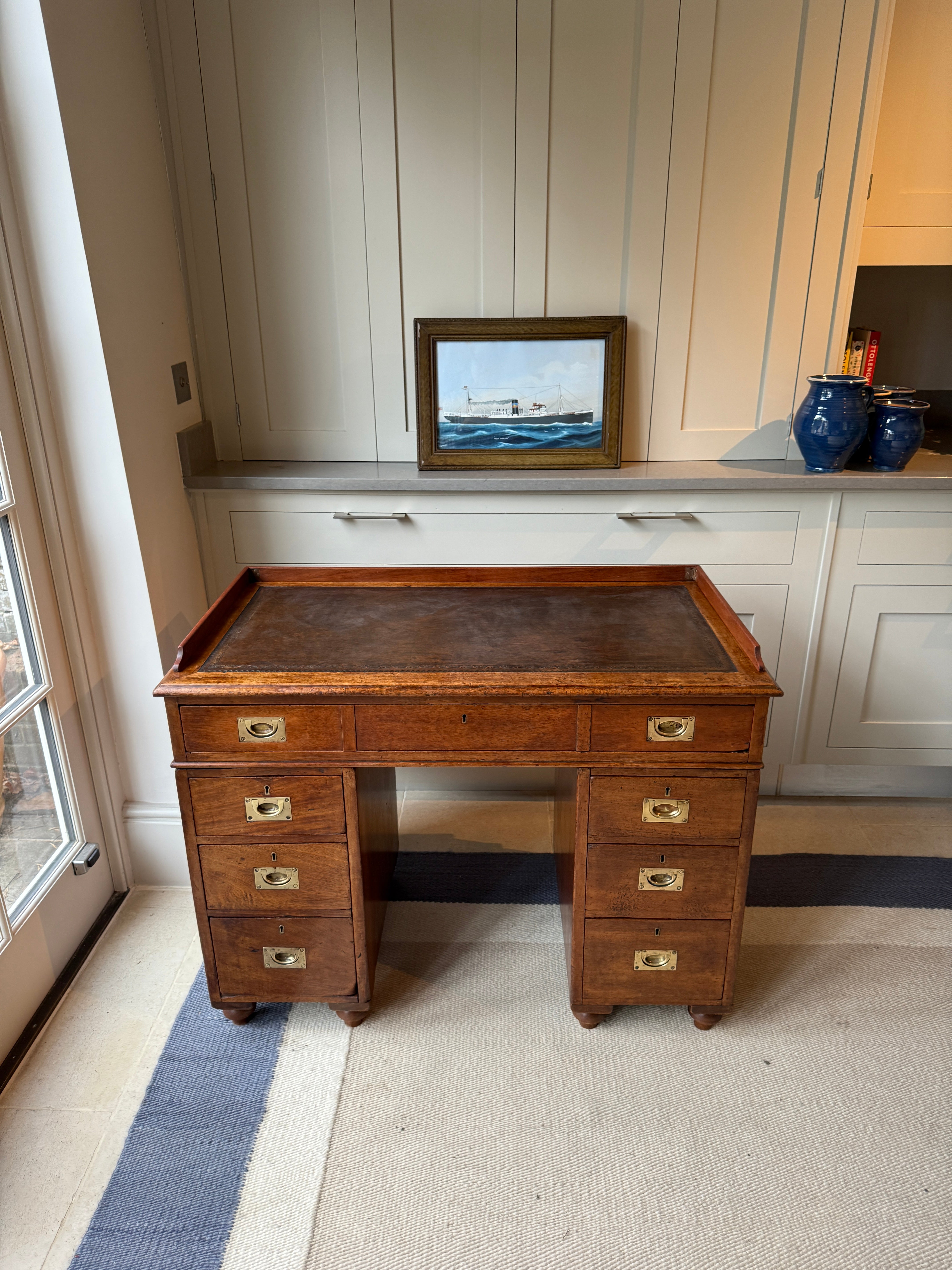 19th Century Campaign desk with detachable wooden gallery