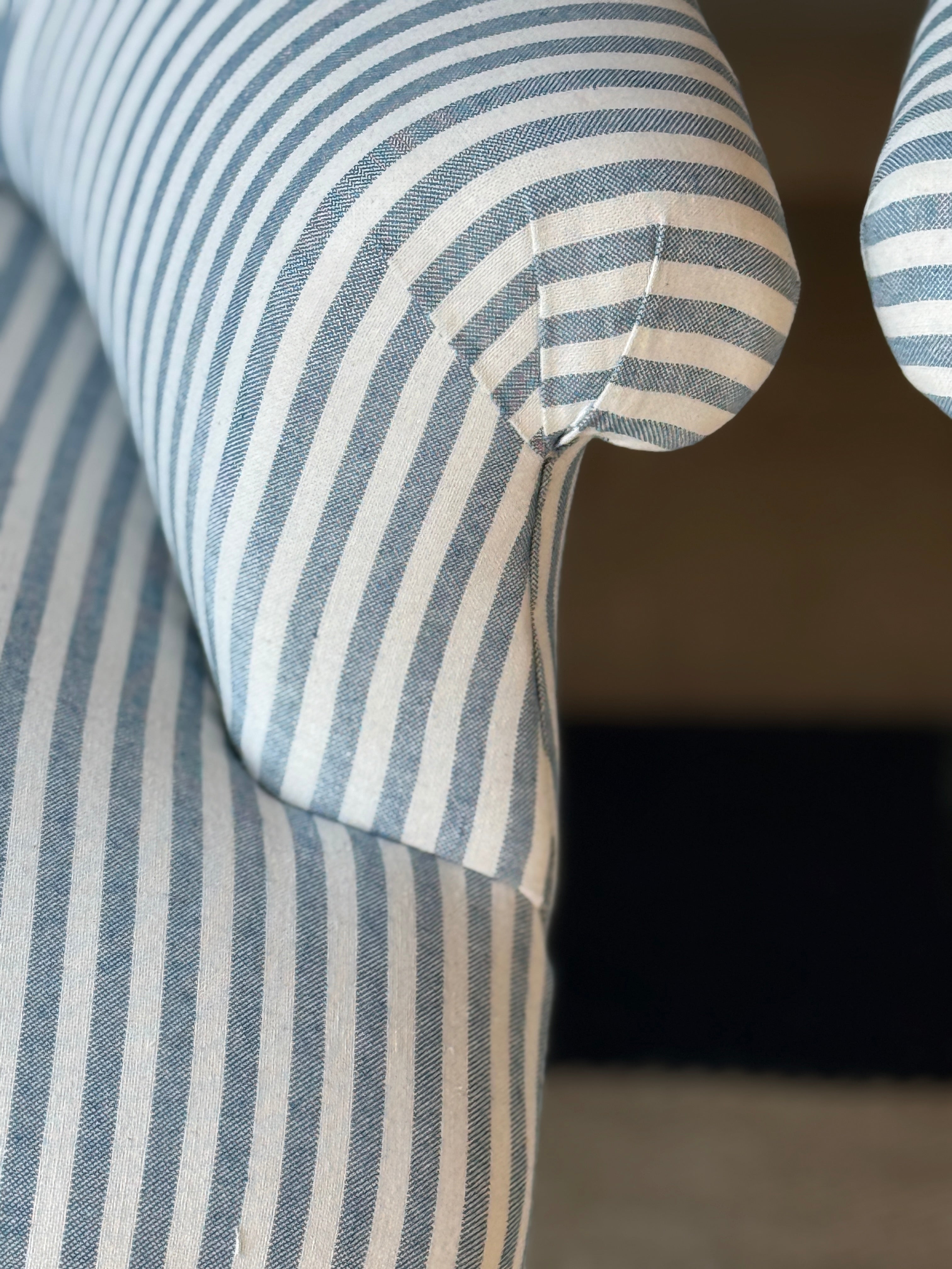 Pair of French Tub Chairs in Blue Ticking