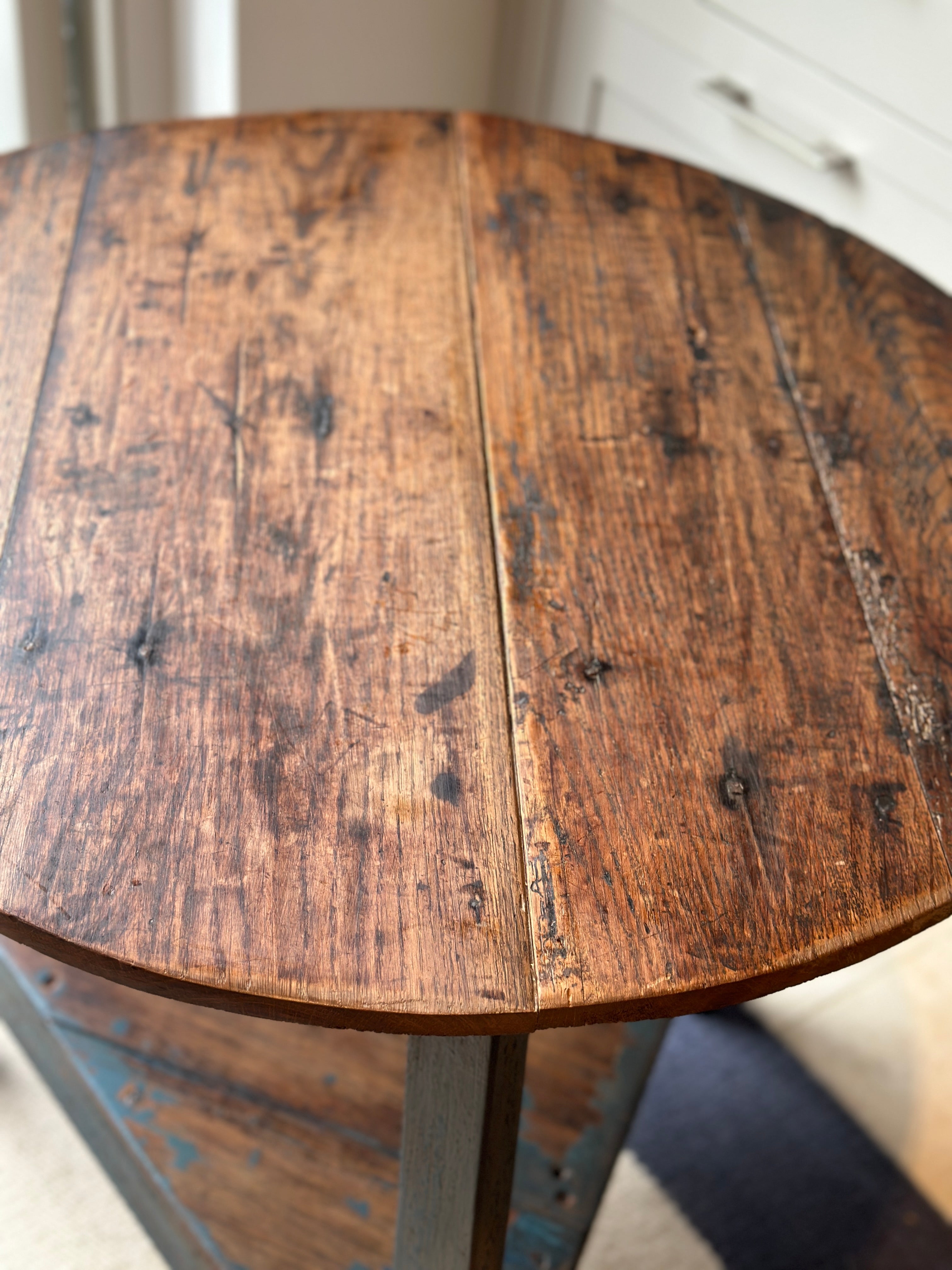 Charming Large Welsh Cricket Table with Navy Base