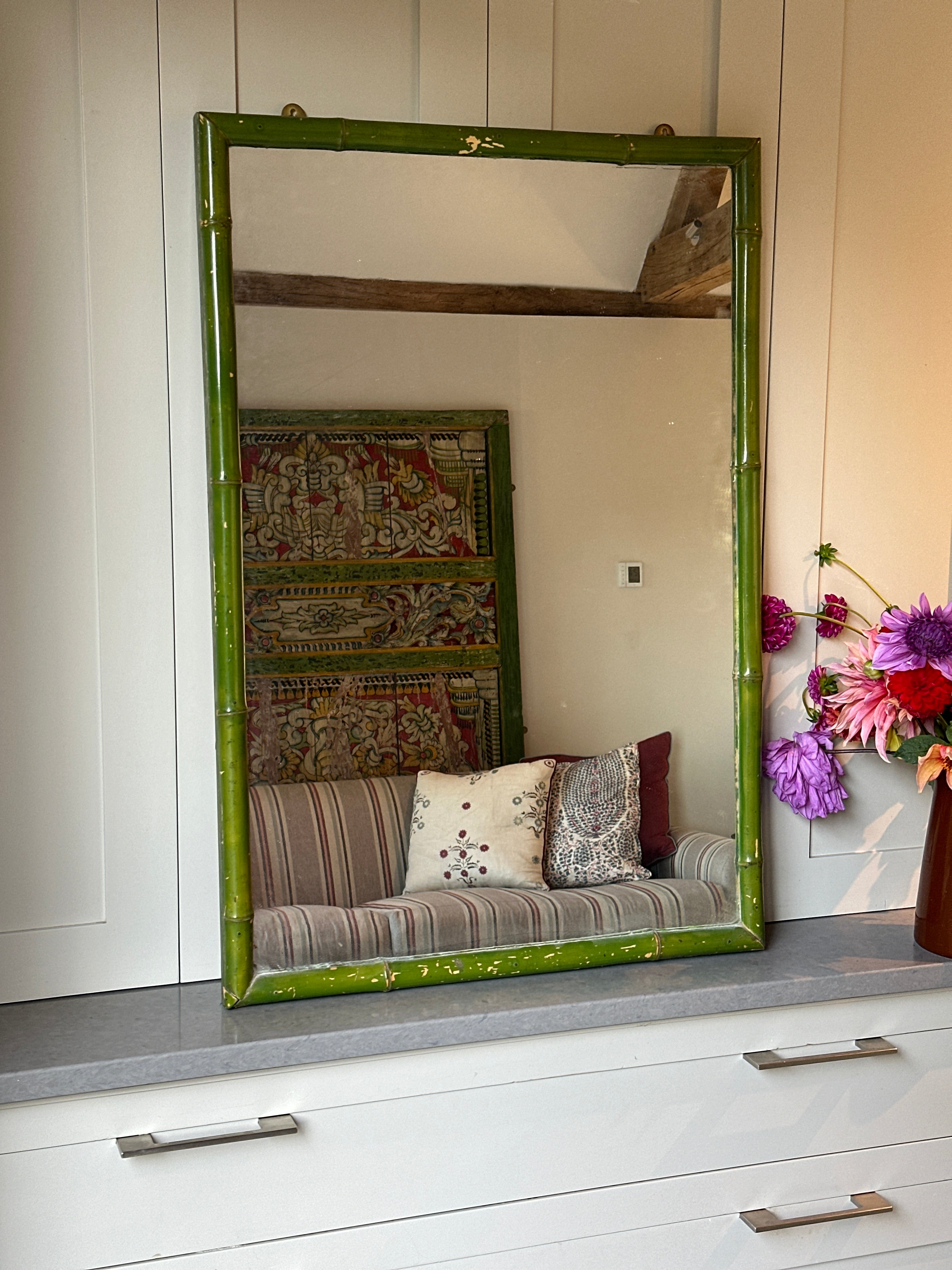 Vintage Green Faux Bamboo Mirror