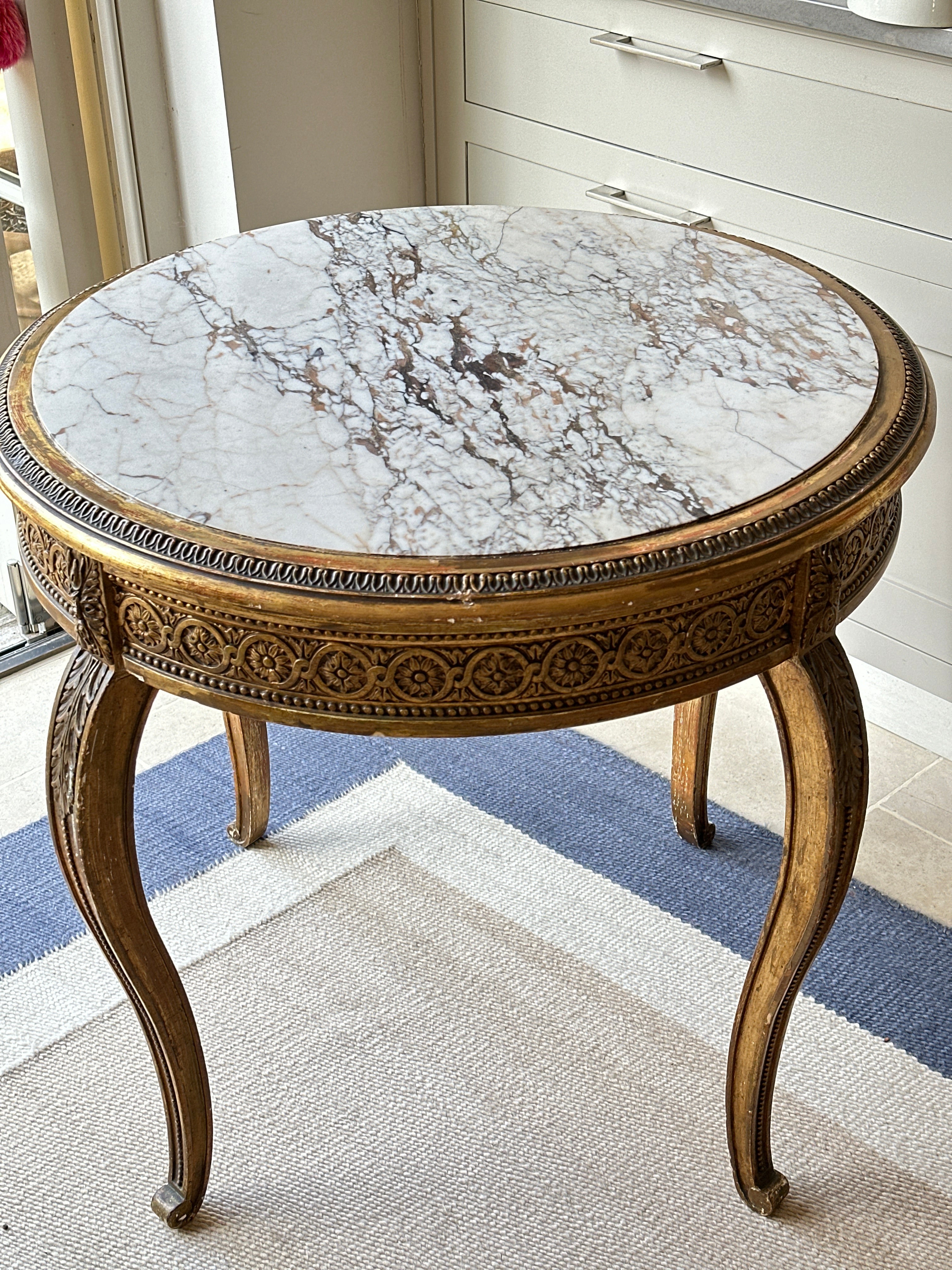 French Gilt and Marble Topped Gueridon Table