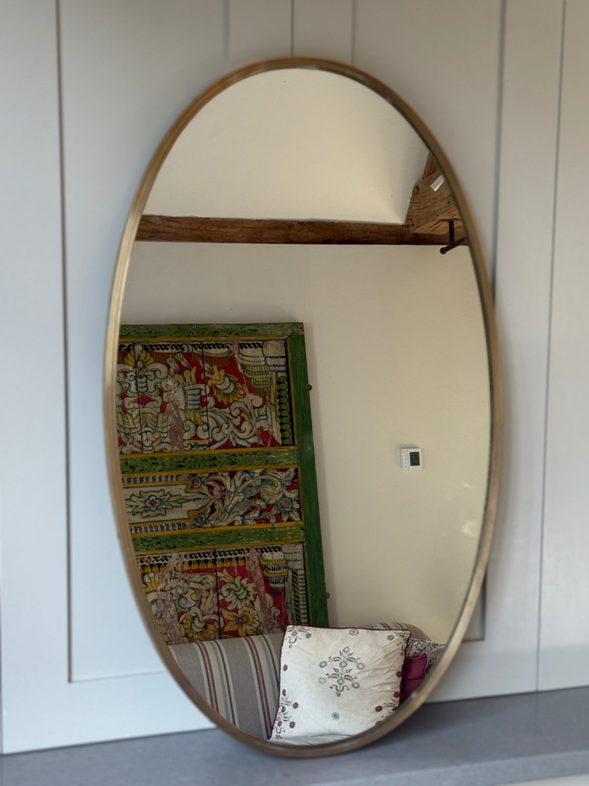 1950s Italian Reeded Brass Oval Mirror 80 x 50cm