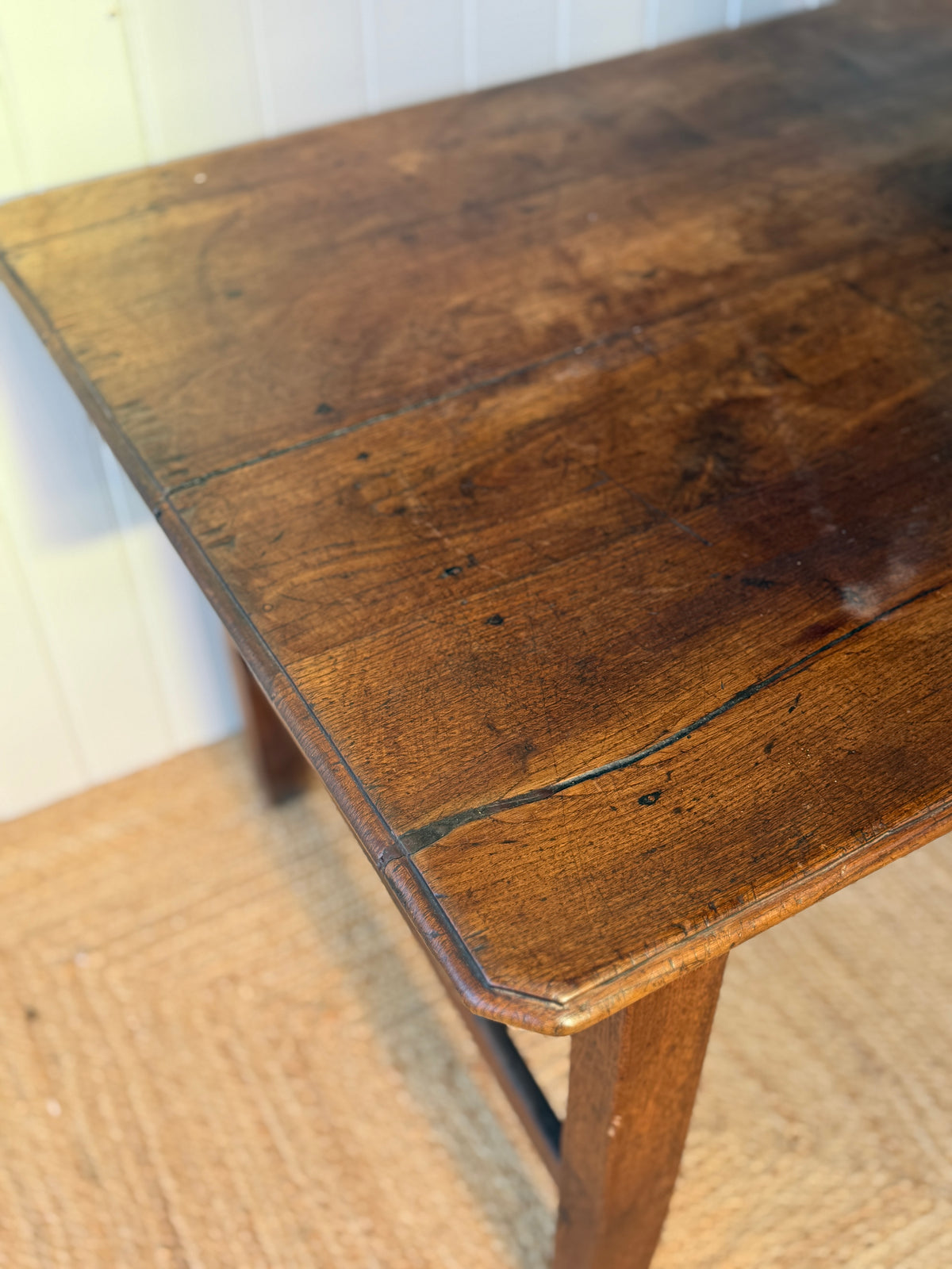Small French Oak Farmhouse Dining Table with Small Drawer