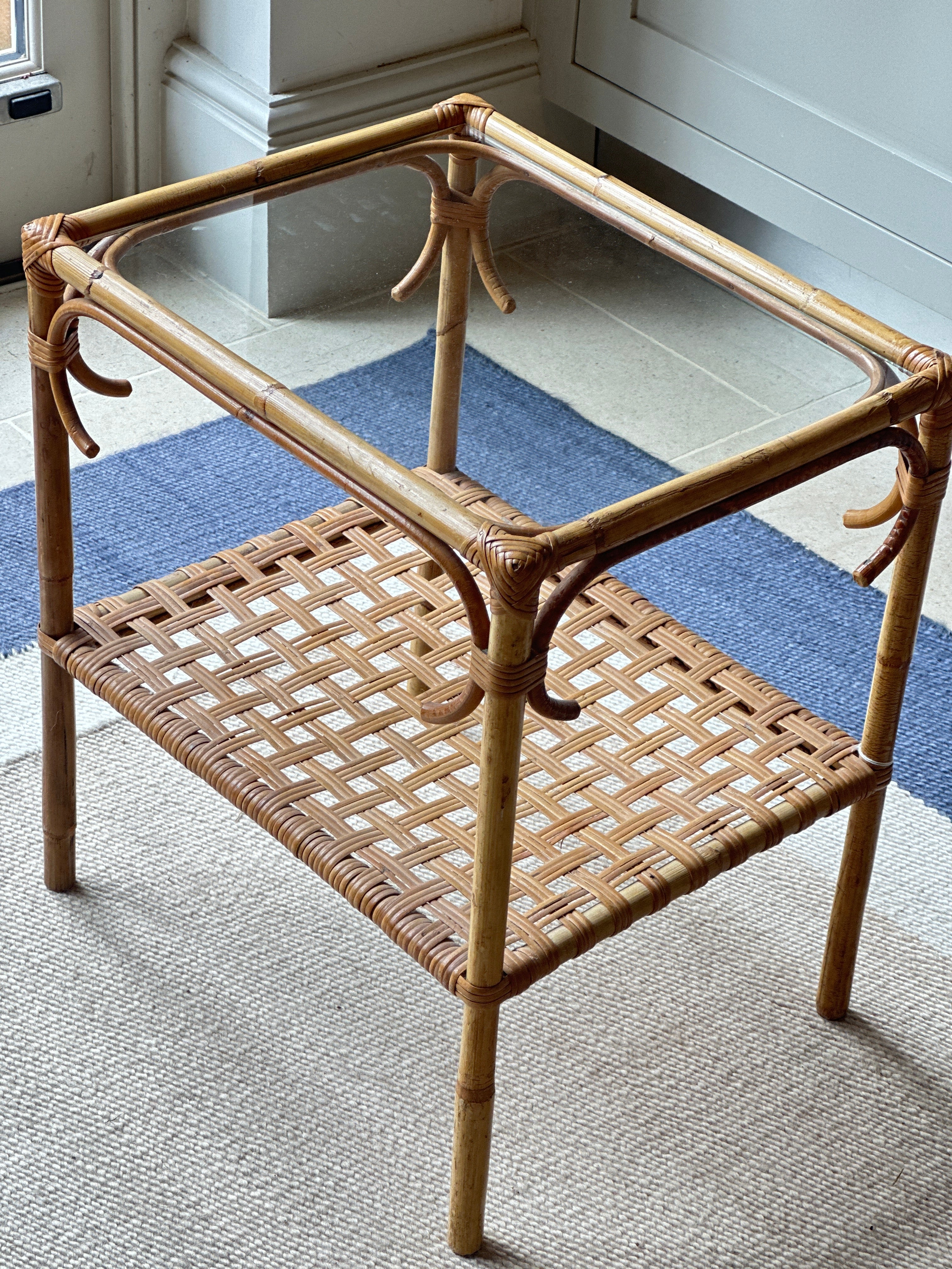 Vintage Glass Topped Cane Table