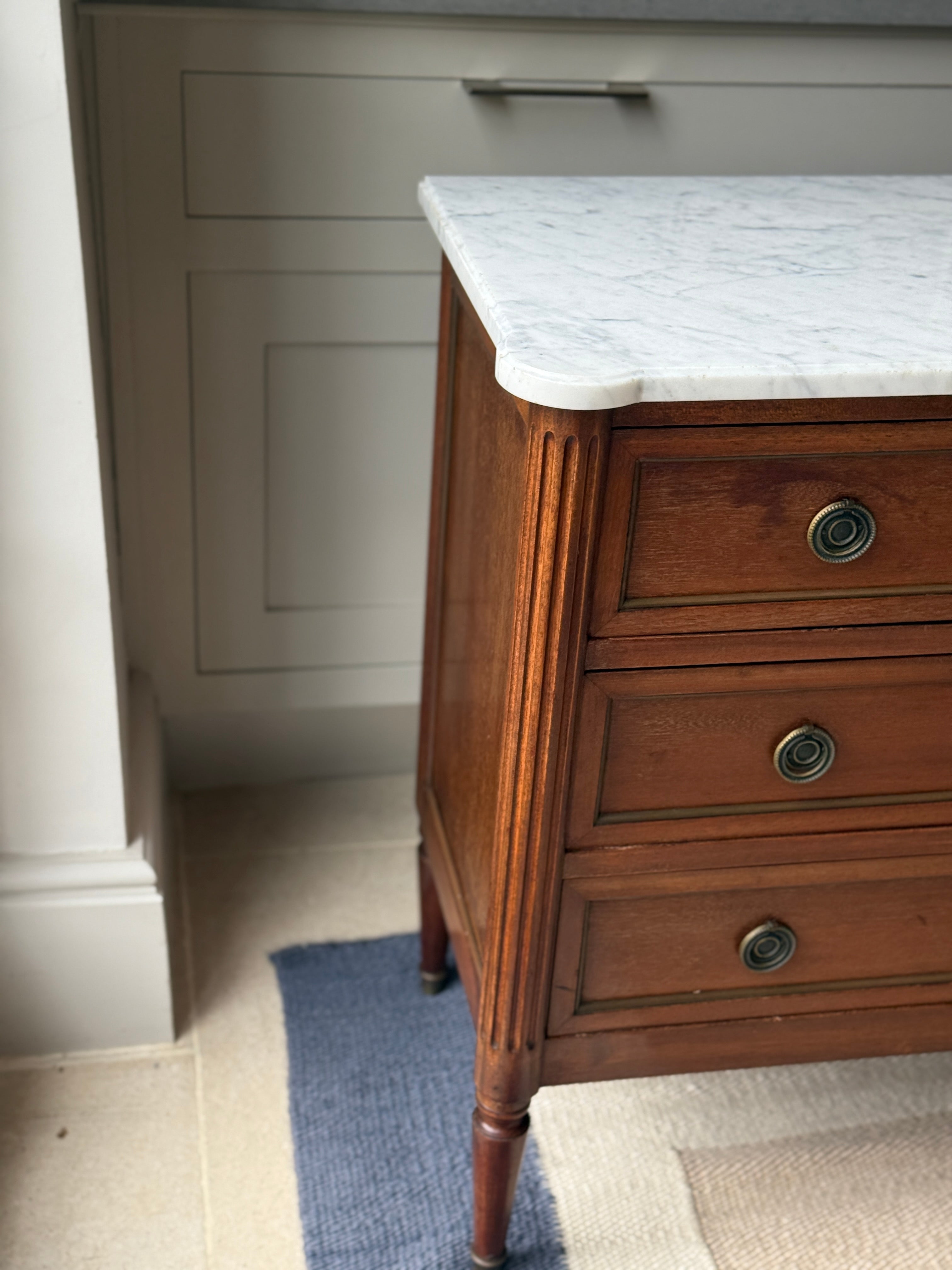 Small French Commode with White Marble Top