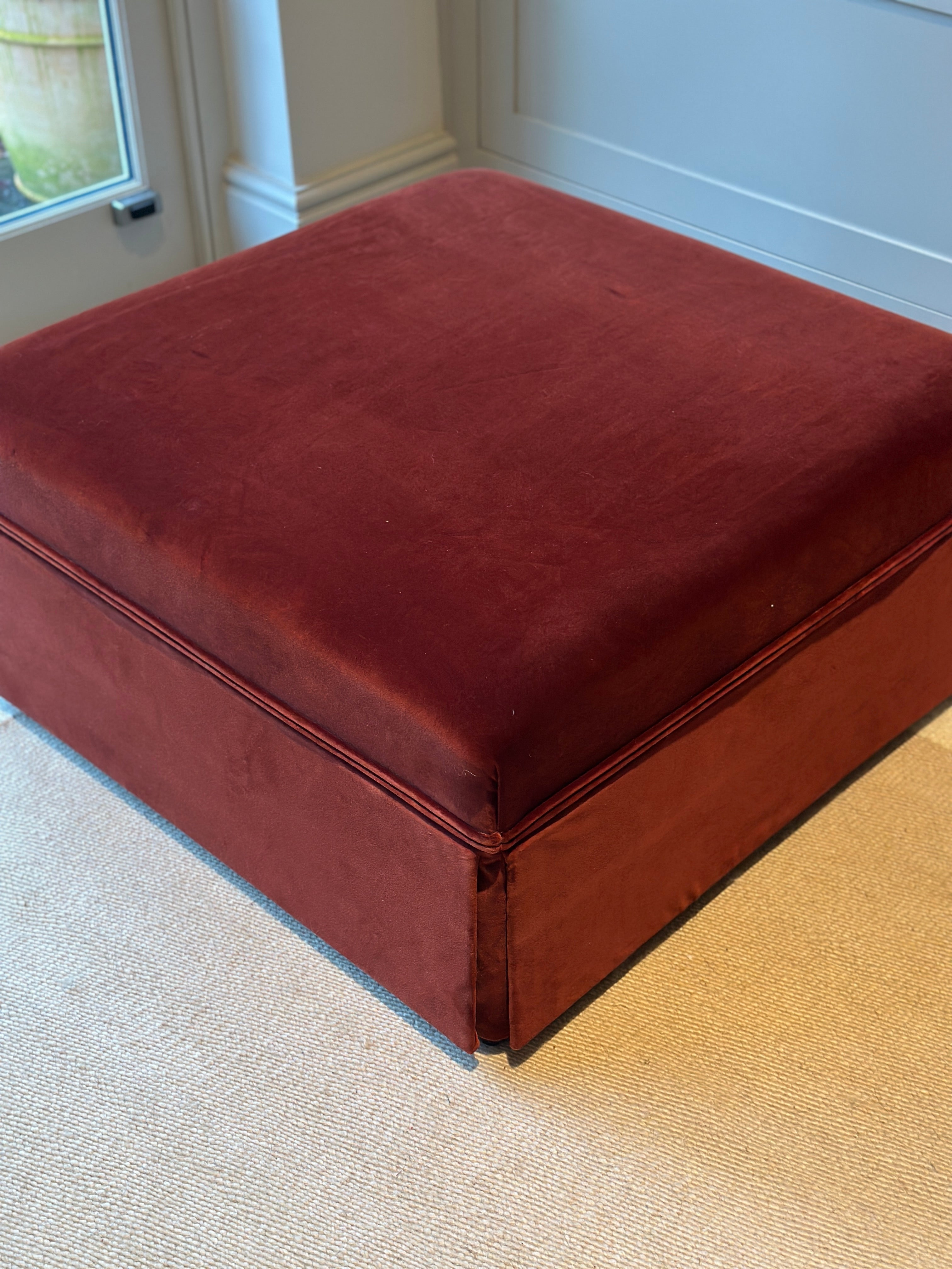 Antique French Ottoman Footstool in Rose Uniacke Cotton Velvet Burnt Siena