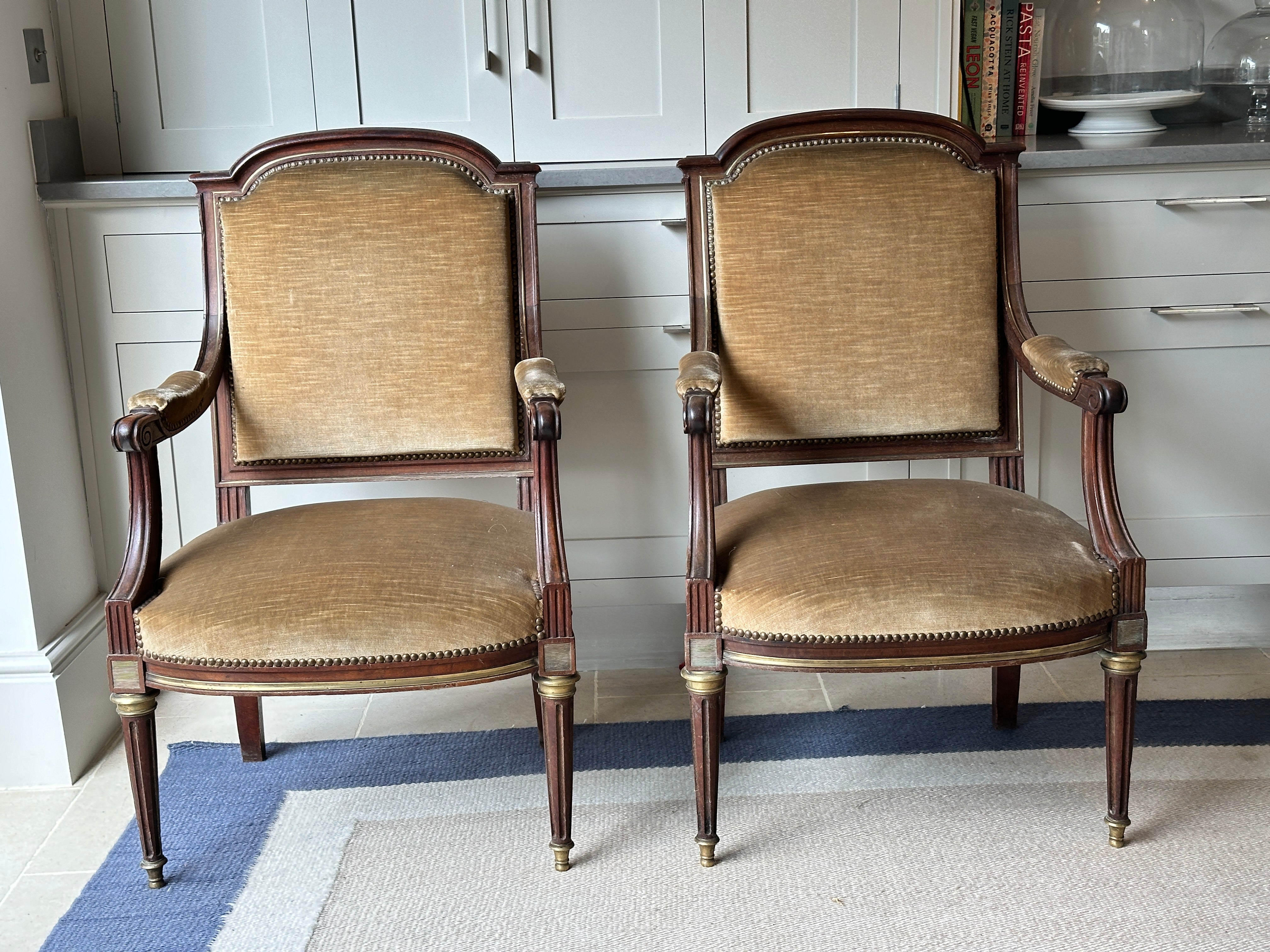 Pair of Late 19th Century French Mahogany & Brass Inlay Chairs