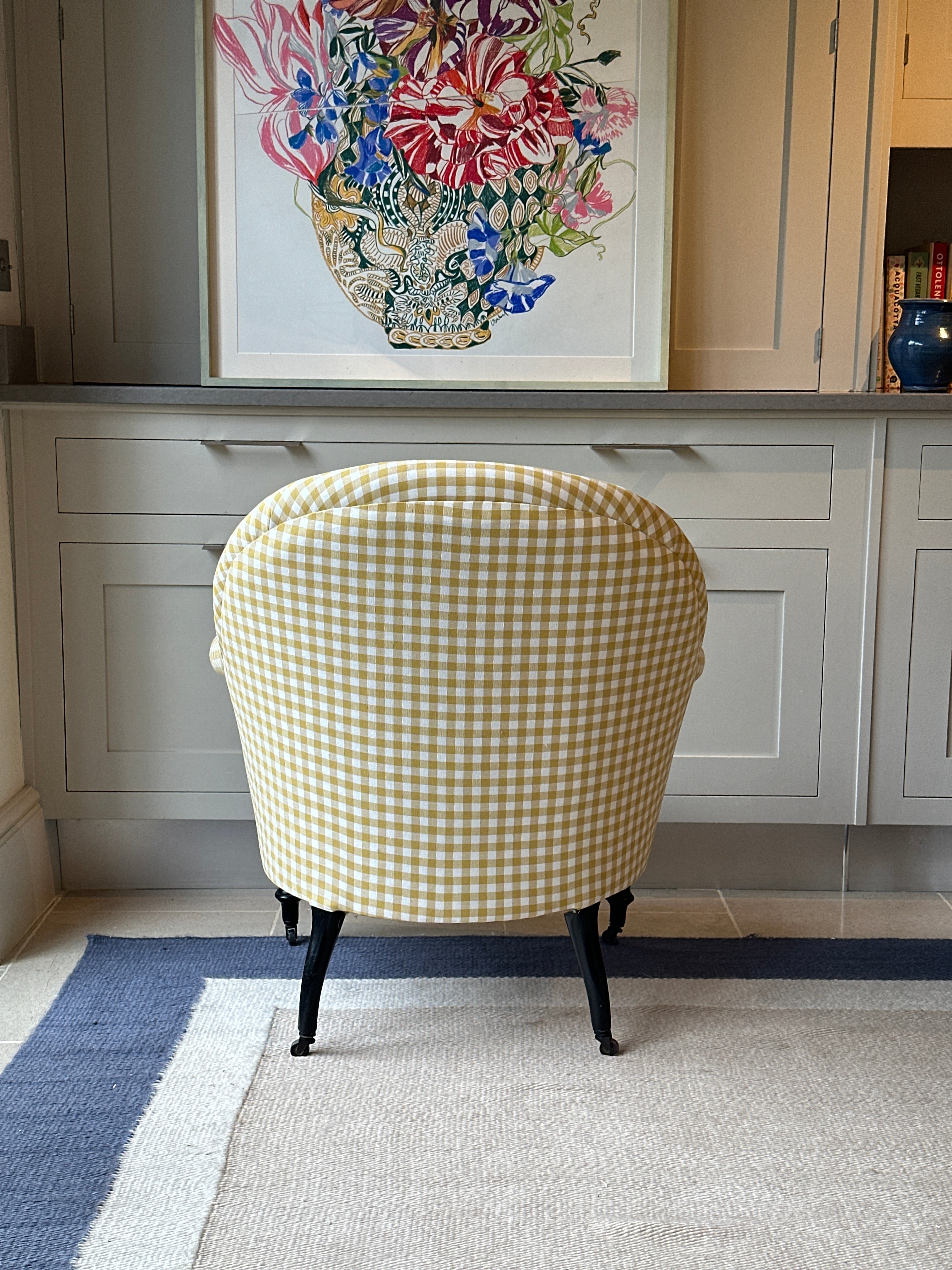 Single French Crapaud Tub Chair in Yellow Gingham