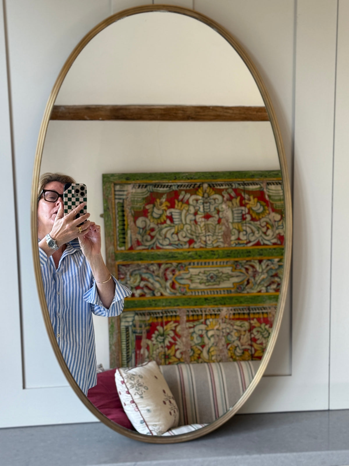 1950s Italian Reeded Brass Oval Mirror 80 x 50cm