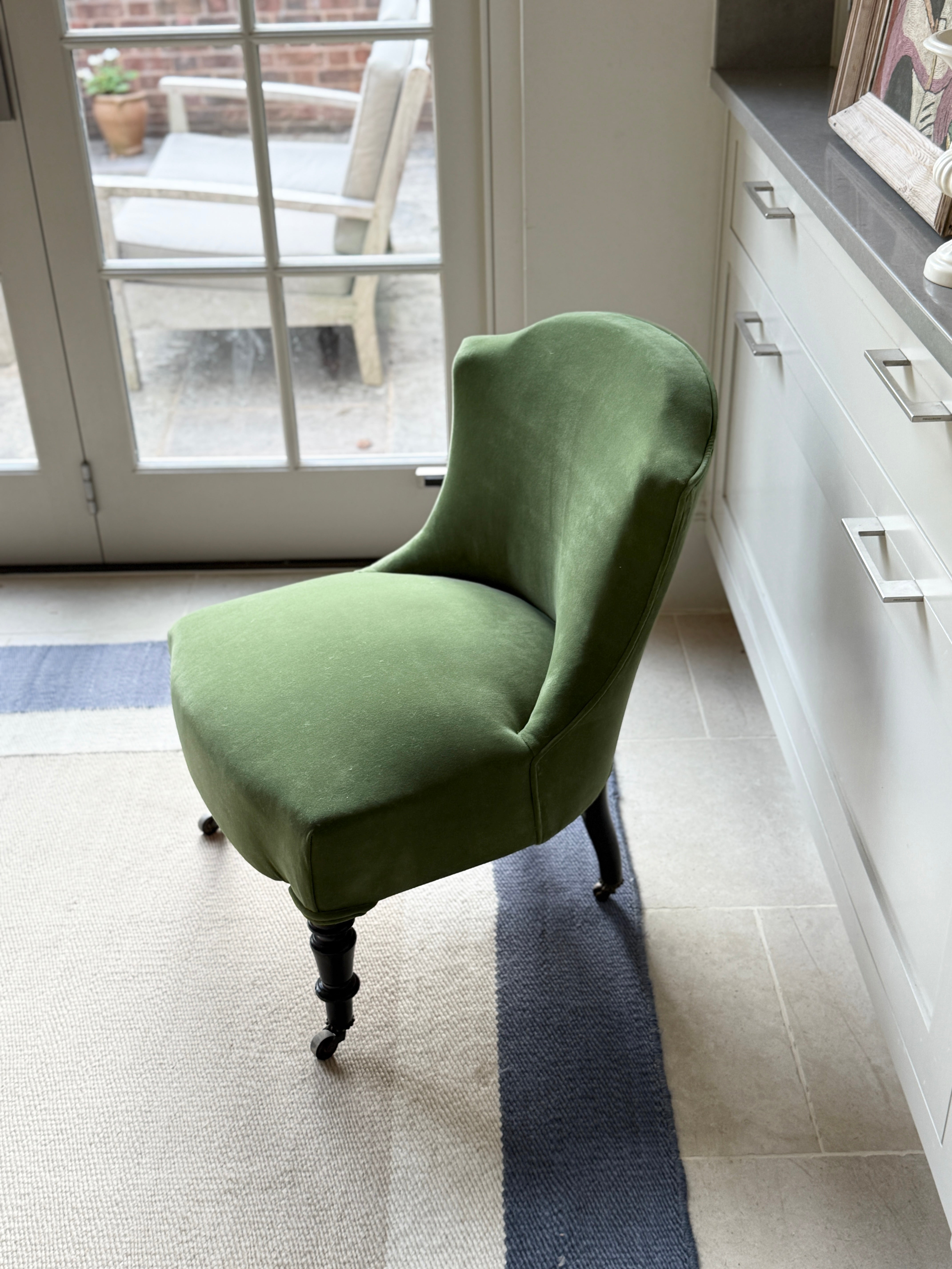 19th Century Slipper Chair in Pale Green Velver