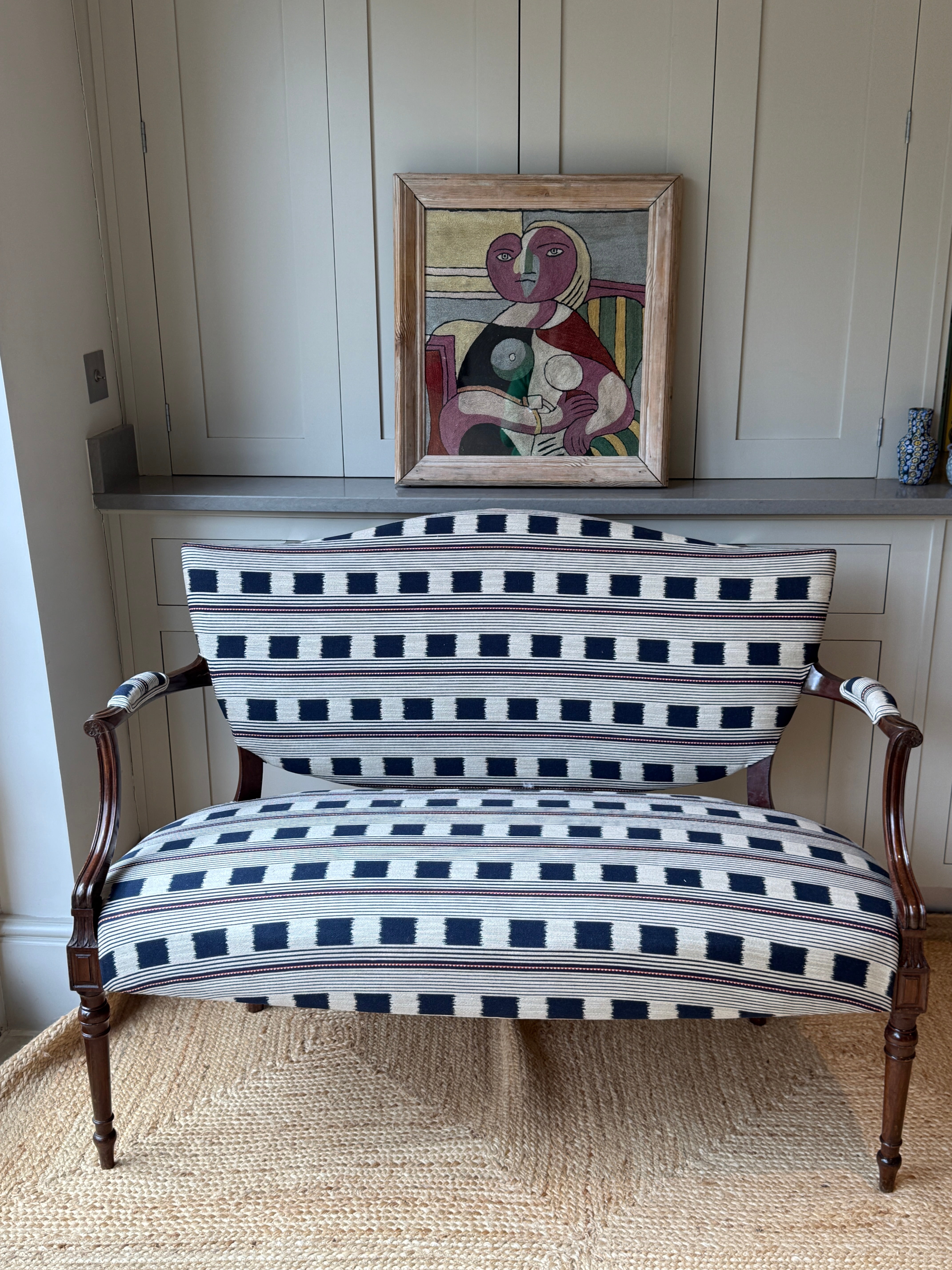 Small French Fauteuil in Christopher Farr Lost & Found Indigo