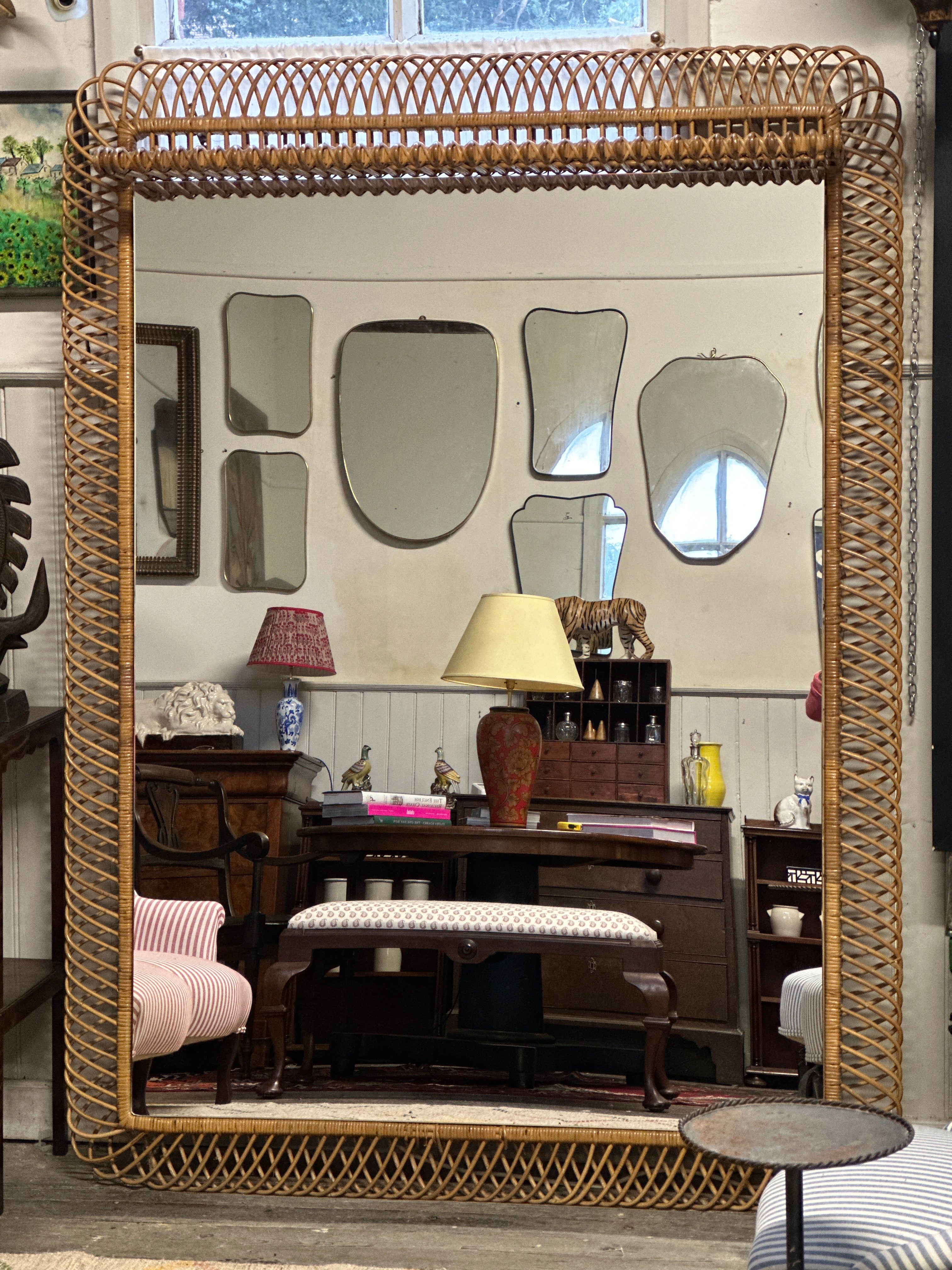 Huge Vintage Italian Cane Mirror