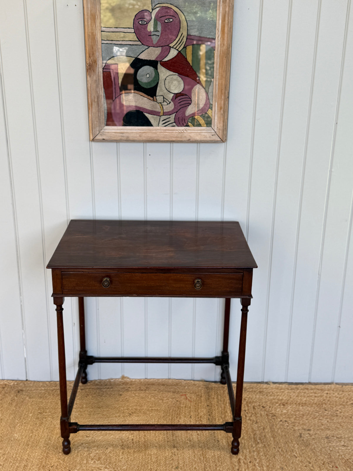 Georgian Mahogany Side Table with Drawer and Stretcher Base