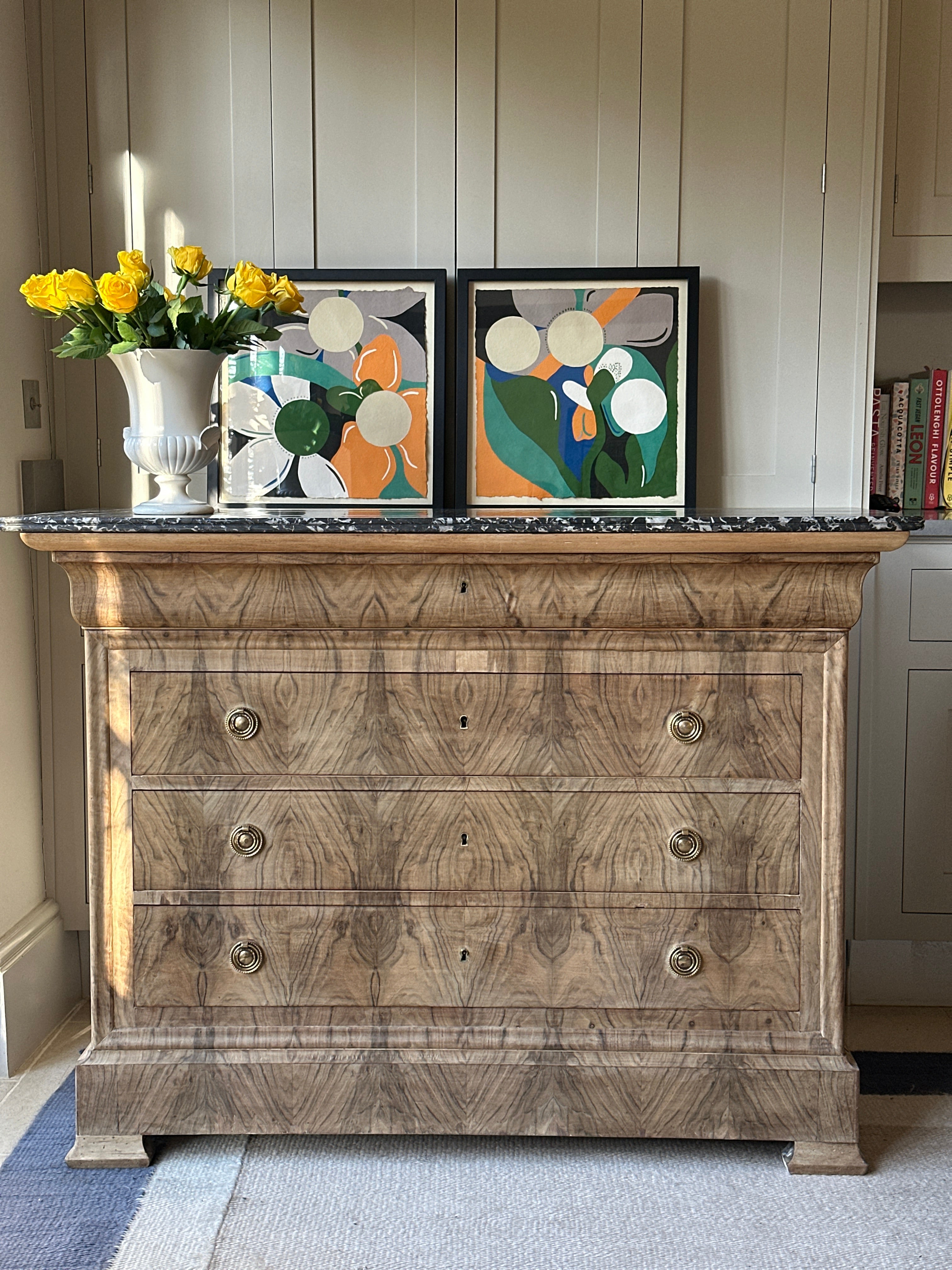 Louis Philippe Bleached Marble Commode in Pale Walnut