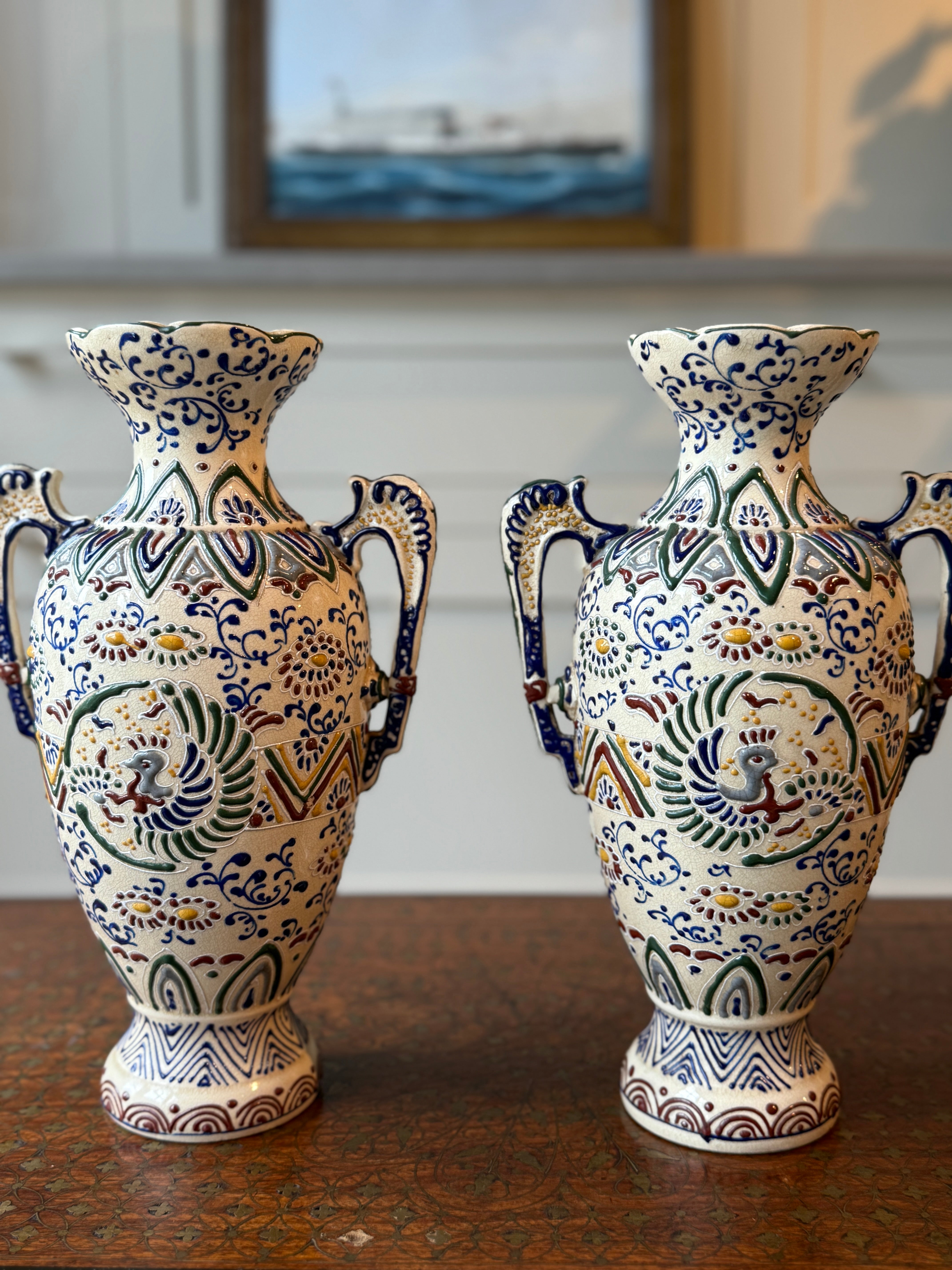 Pair of Polychrome Japanese Vases