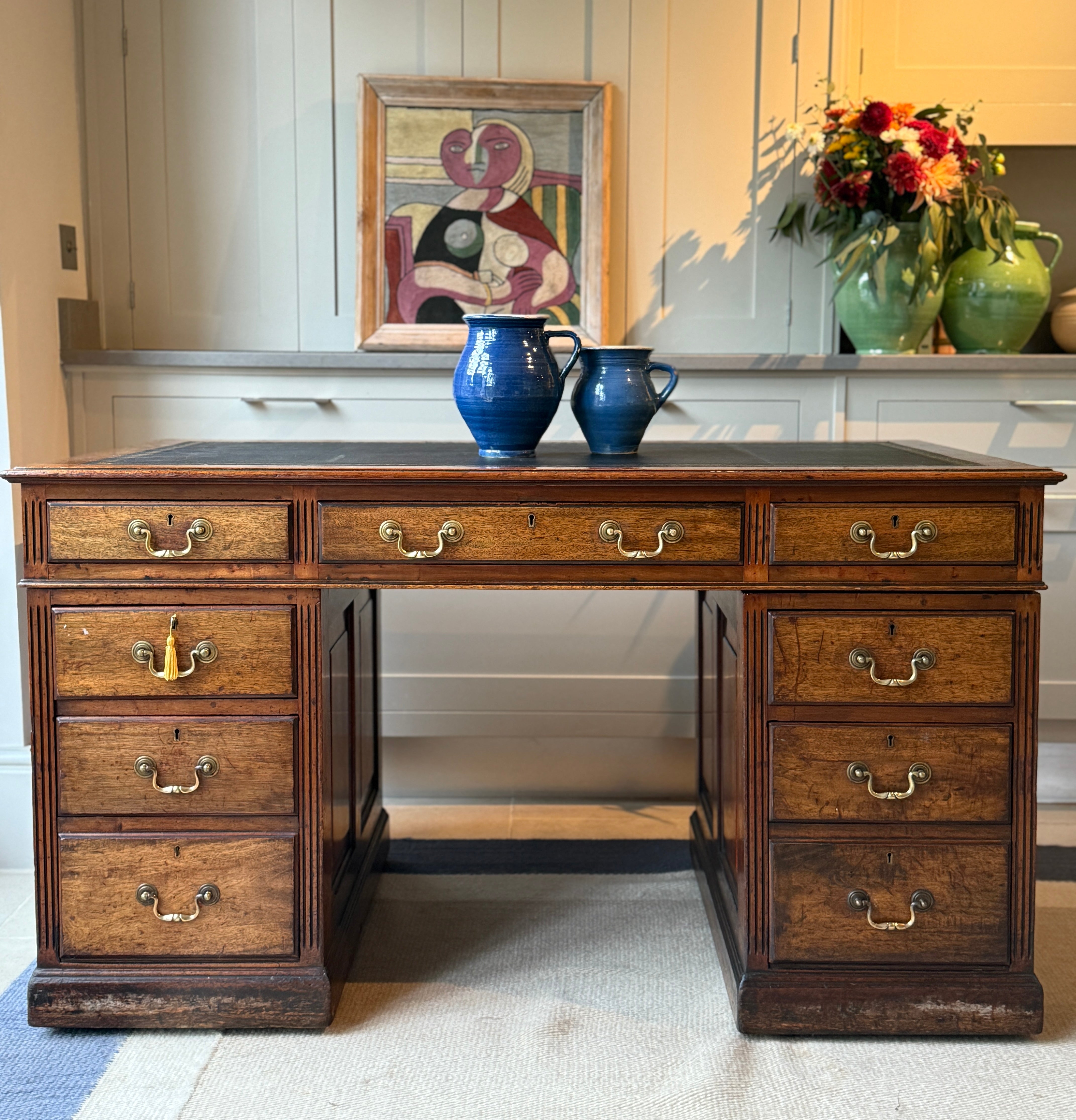 19th Century Oak Kneehole Desk with leather top