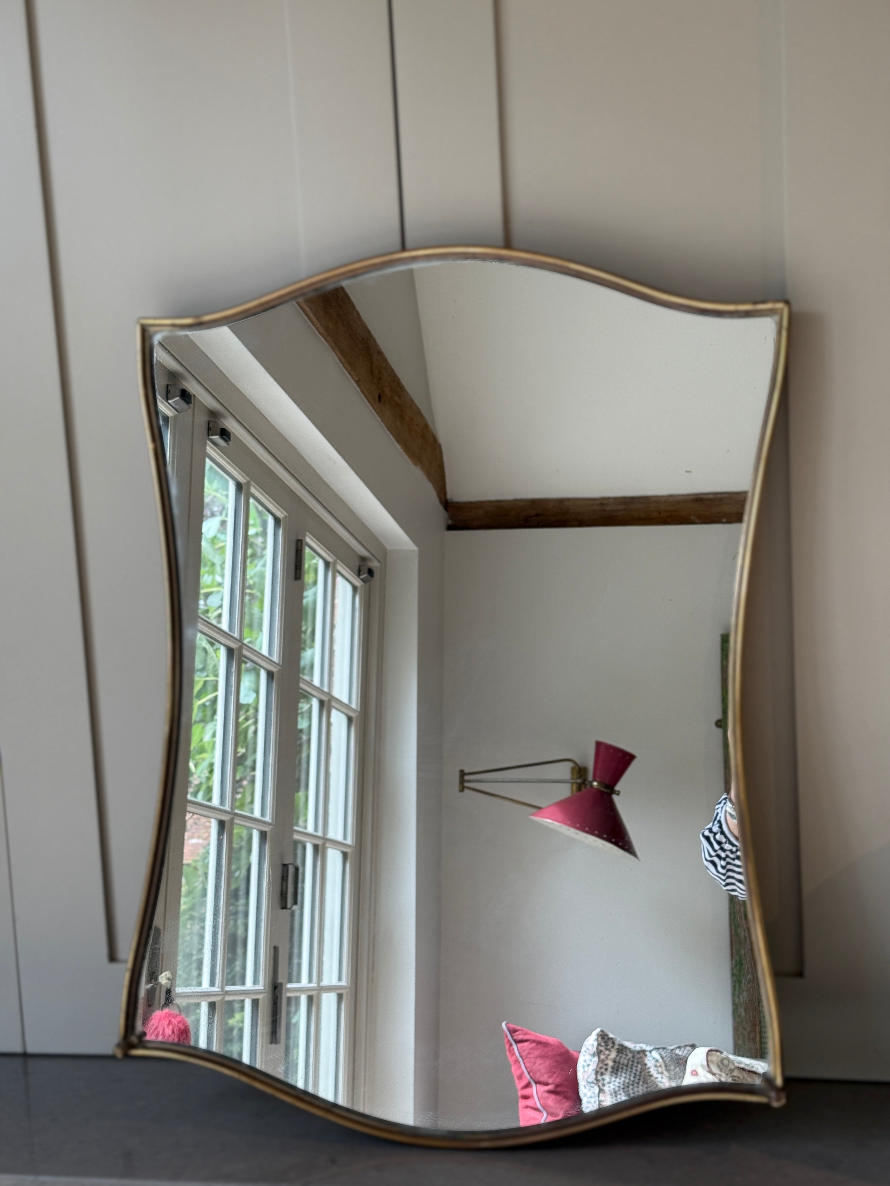 Charming Italian Brass Shield Mirror -1950s