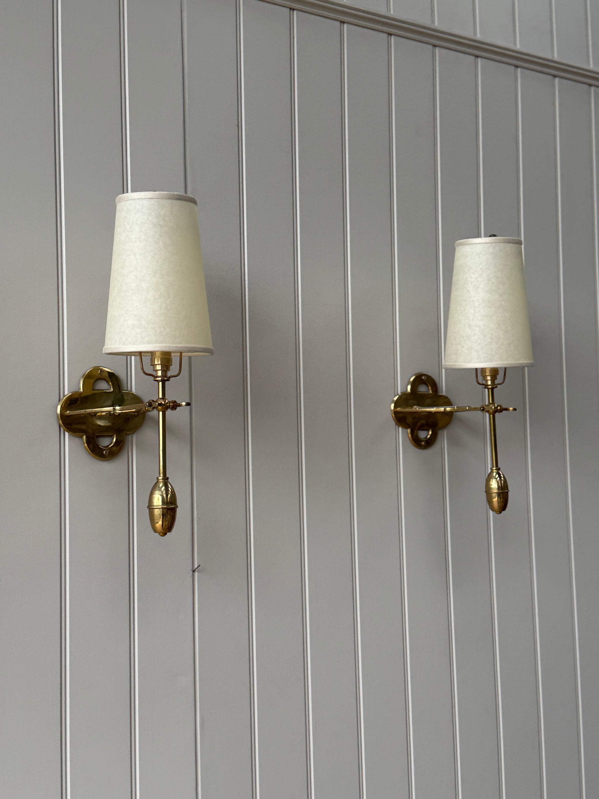 Pair of Italian Brass Wall Lights with Shades
