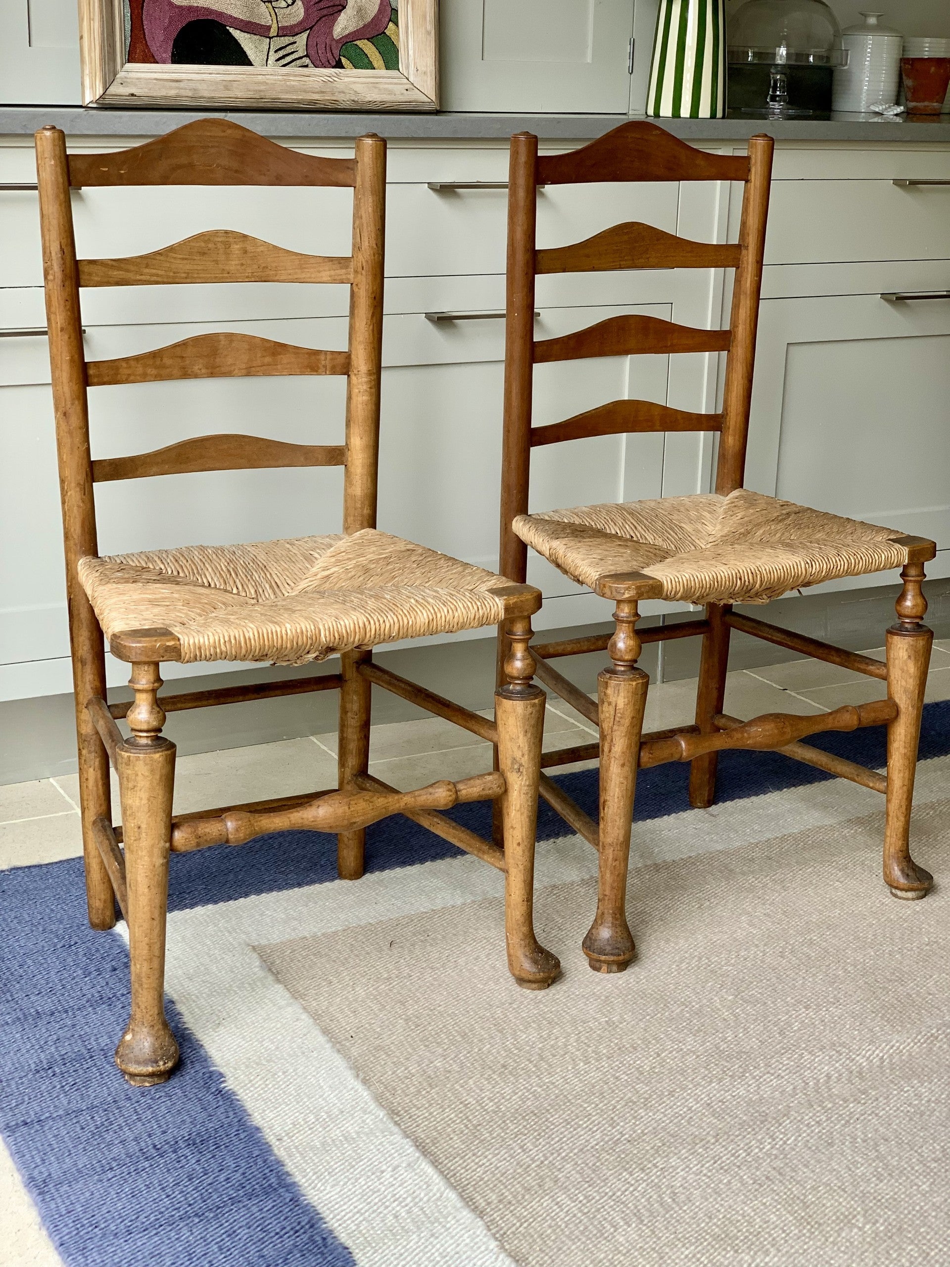 Lovely Pair of French Fruitwood and Rush Seats Chairs