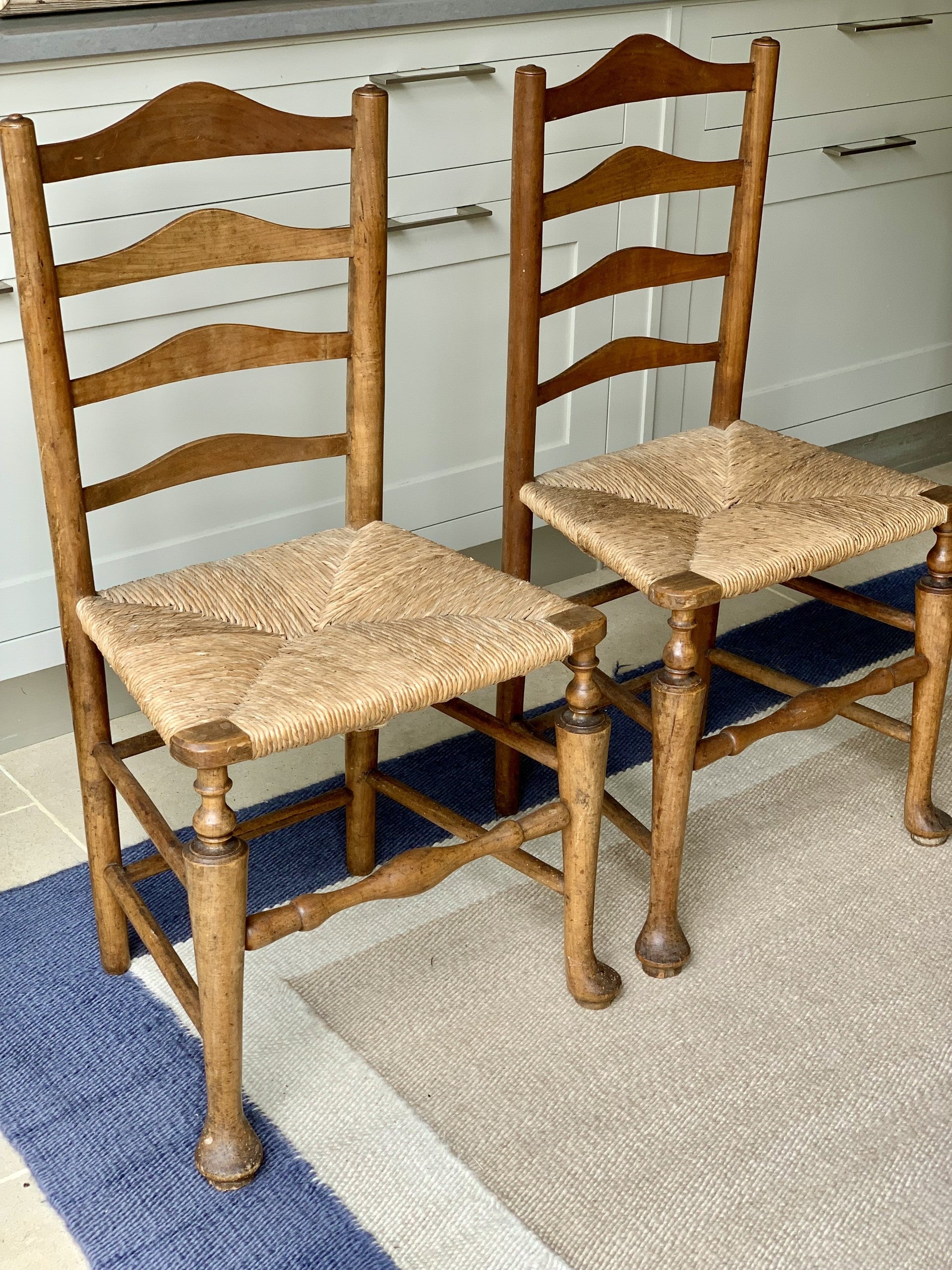 Lovely Pair of French Fruitwood and Rush Seats Chairs